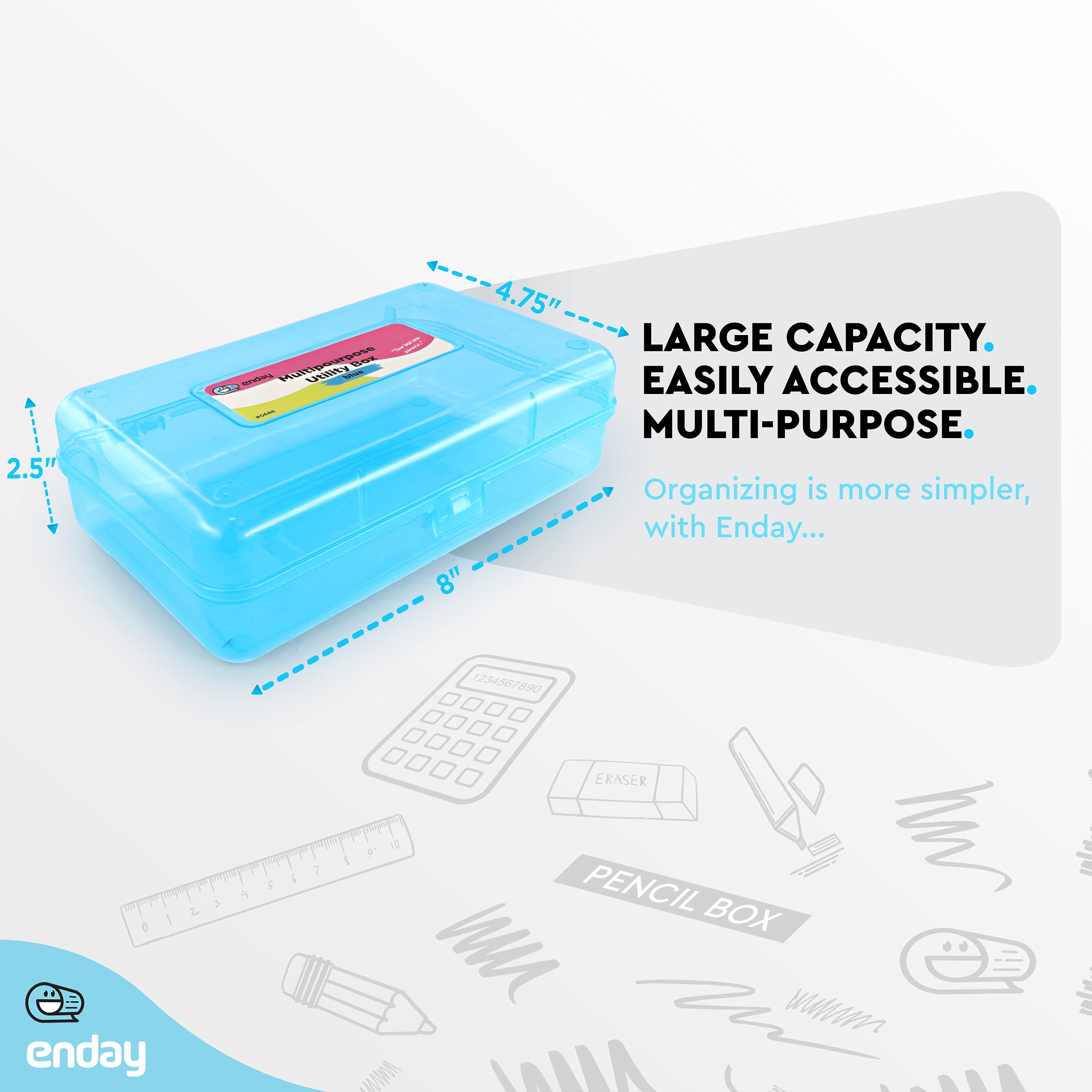 Enday Plastic Pencil Box Case - Multipurpose Storage Organizer for School & Office Supplies - Large Capacity Snap Lid Utility Box - Available in Blue, Purple, Pink, Red, Green, Grey (24 Pack) - Perfect for Students, Teachers & Office Organization