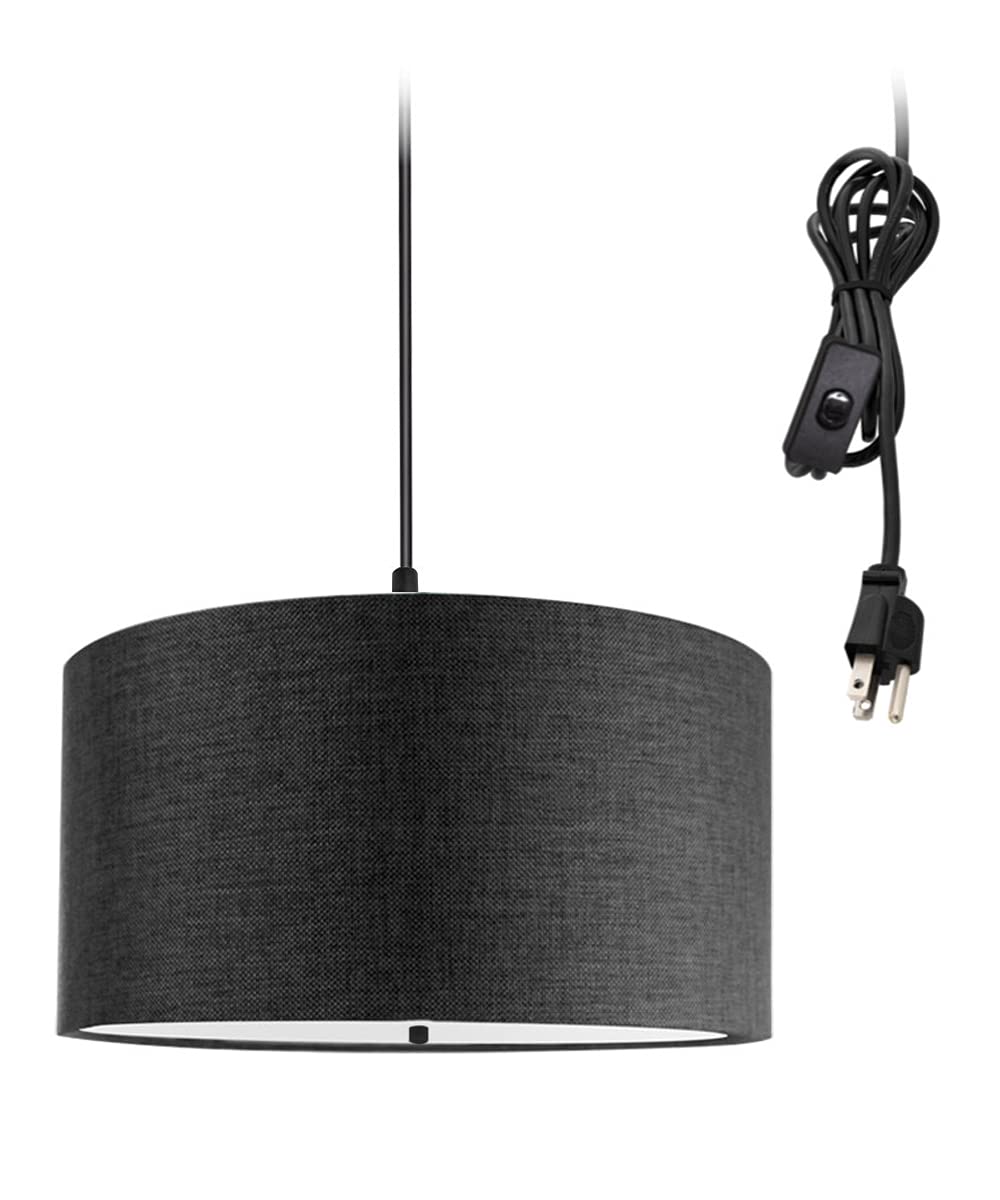 HomeConcept 2-Light Plug-in Swag Pendant with Diffuser - 14 Inch Granite Gray & Black Cord - Perfect for Kitchen Island, Dining Room, or Bedroom Lighting