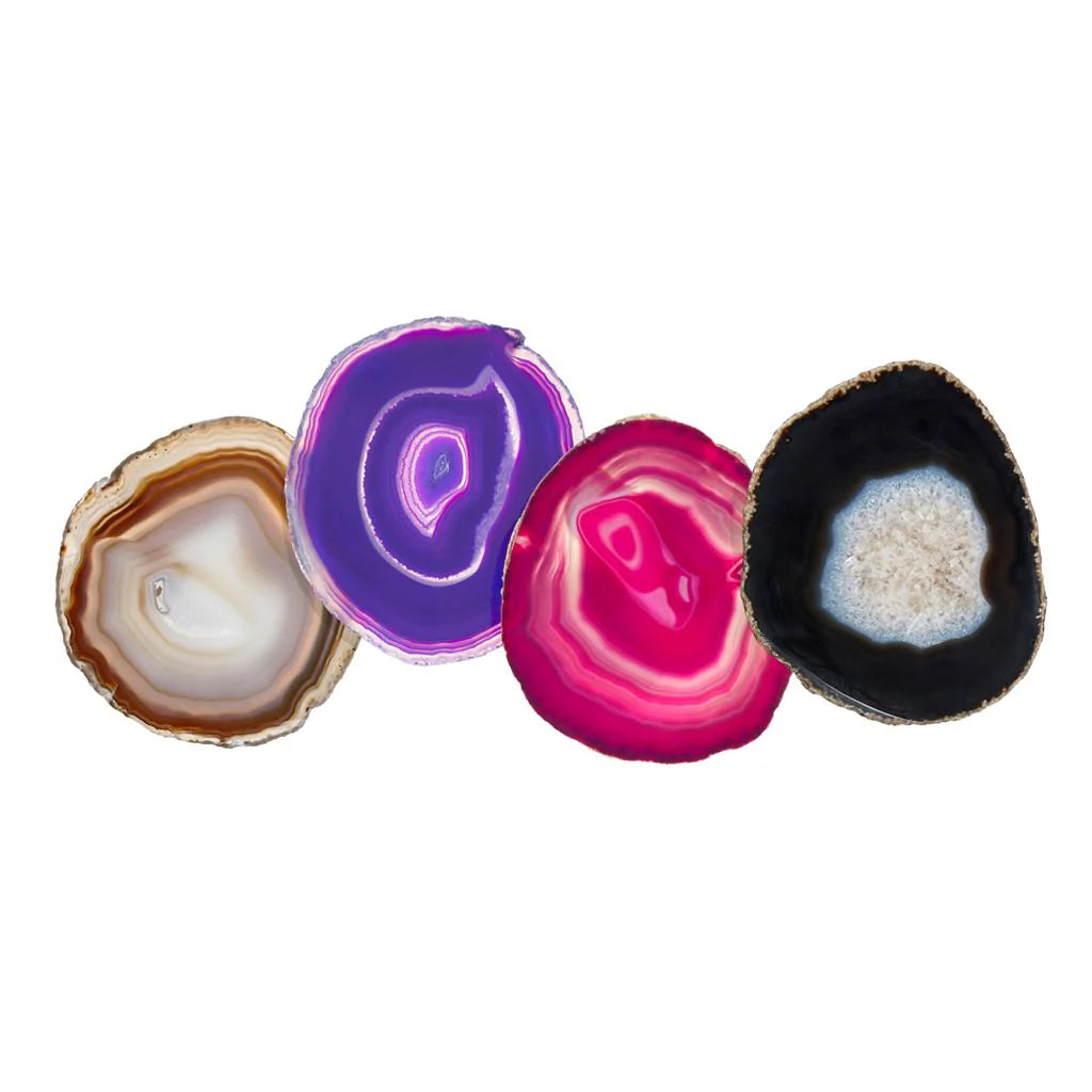 Natural Agate Coasters Set of 4 - Stone Drink Coasters for Glasses & Mugs - Elegant Home Bar Accessories for Wine, Coffee & Tea - Perfect for Dinner Parties & Housewarming Gifts