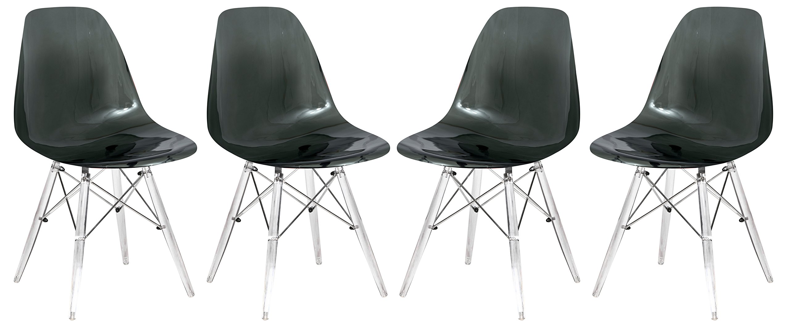 Modern Molded Dining Chair with Chrome Eiffel Base & Acrylic X-Legs - Ergonomic Curved Seat Accent Chair for Living Room, Office, Cafe - Set of 4 - Perfect for Contemporary Dining Spaces & Stylish Home Decor