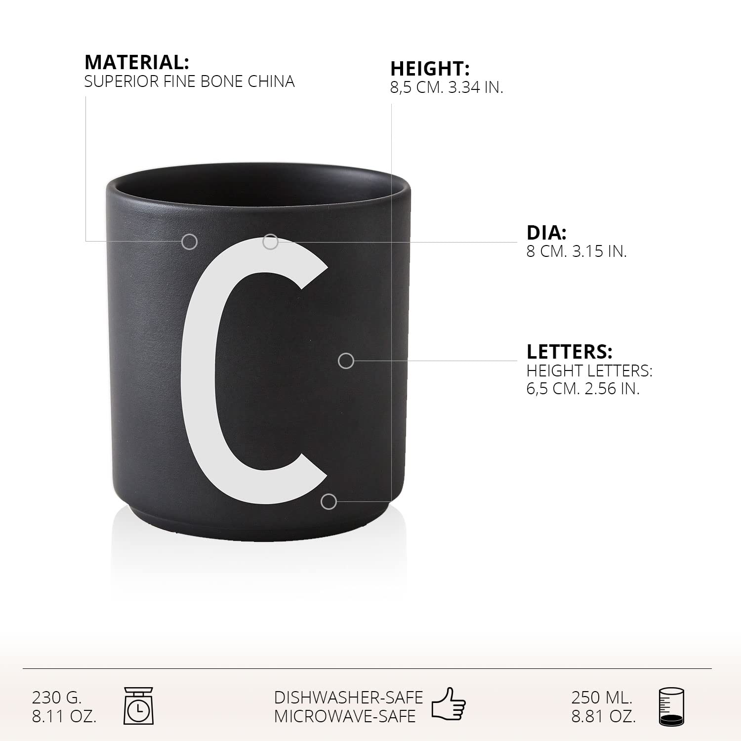 Personalized Monogram Coffee Mug with Initial A-Z | 11 oz Porcelain Black Mug for Men & Women | Christmas & Thanksgiving Gift for Her, Him, Friends | Novelty Tea Cup for Home, Office, Gifting