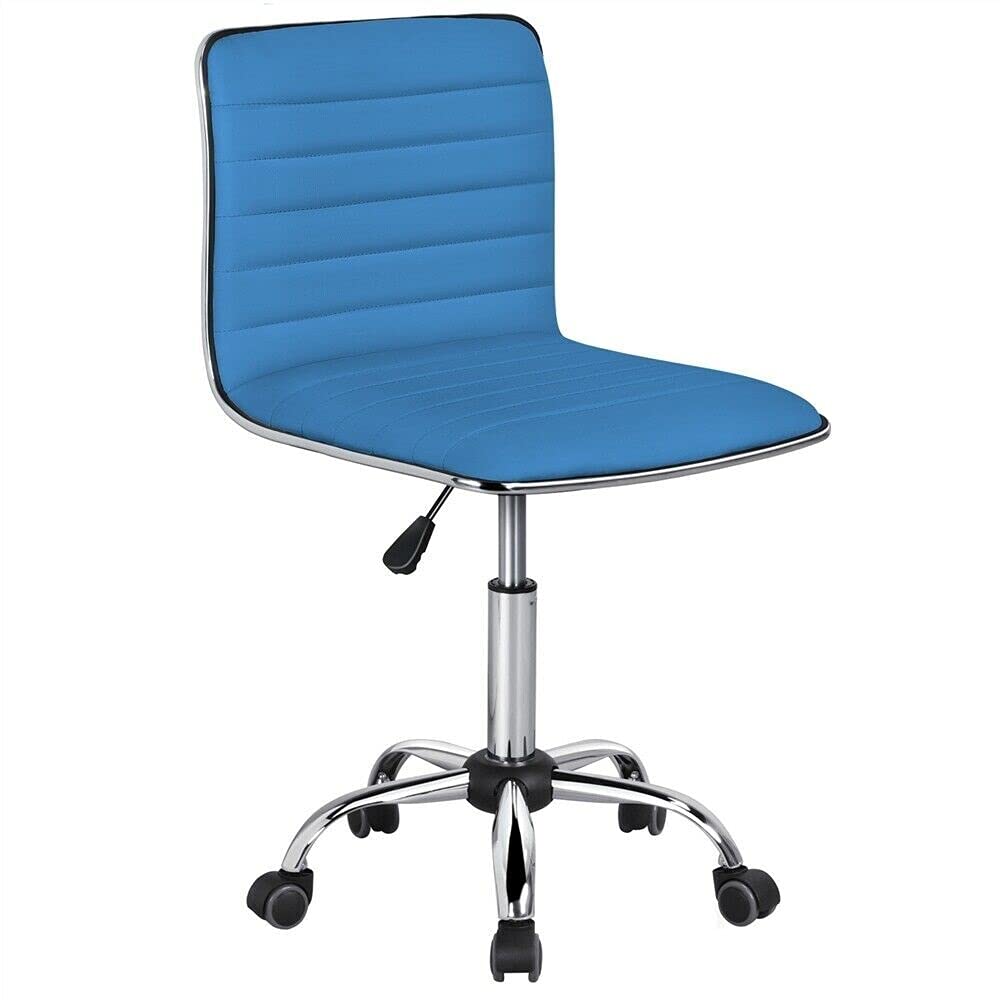 Ergonomic Low Back Office Chair - Armless Swivel Task Chair with Ribbed Design, Comfortable Desk Chair for Home & Office (Blue) - Perfect for Long Work Hours, Study & Gaming Sessions