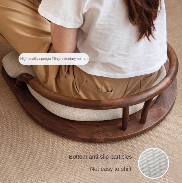 Premium Black Walnut & Ash Solid Wood Meditation Chair - Ergonomic Tatami Style with Soft Backrest for Yoga, Zen Sitting, and Home Relaxation
