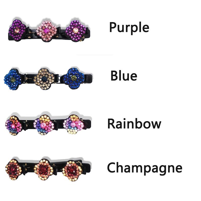 FAMEZA 4PCS Rhinestone Hair Clips Set - Sparkling Crystal Braided Hairpins with 3 Small Clips, Elegant Four-Leaf Clover Satin Design for Women & Girls | Perfect for Weddings, Parties, Prom and Daily Styling