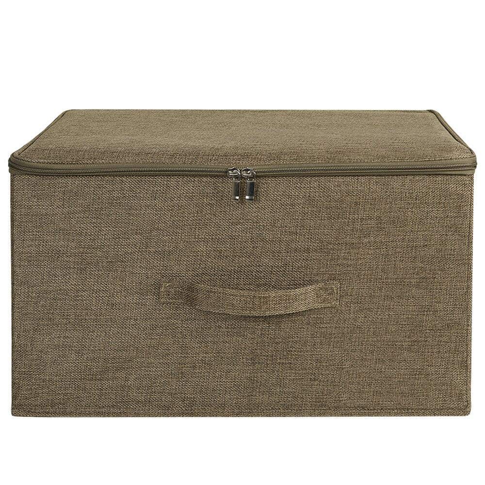 1Pc Linen Fabric Storage Bin Box Organizer with Lid - Brown Small Storage Cube for Closet, Shelves & Drawers | Home Organization & Space Saving Solution for Bedroom, Office & Nursery