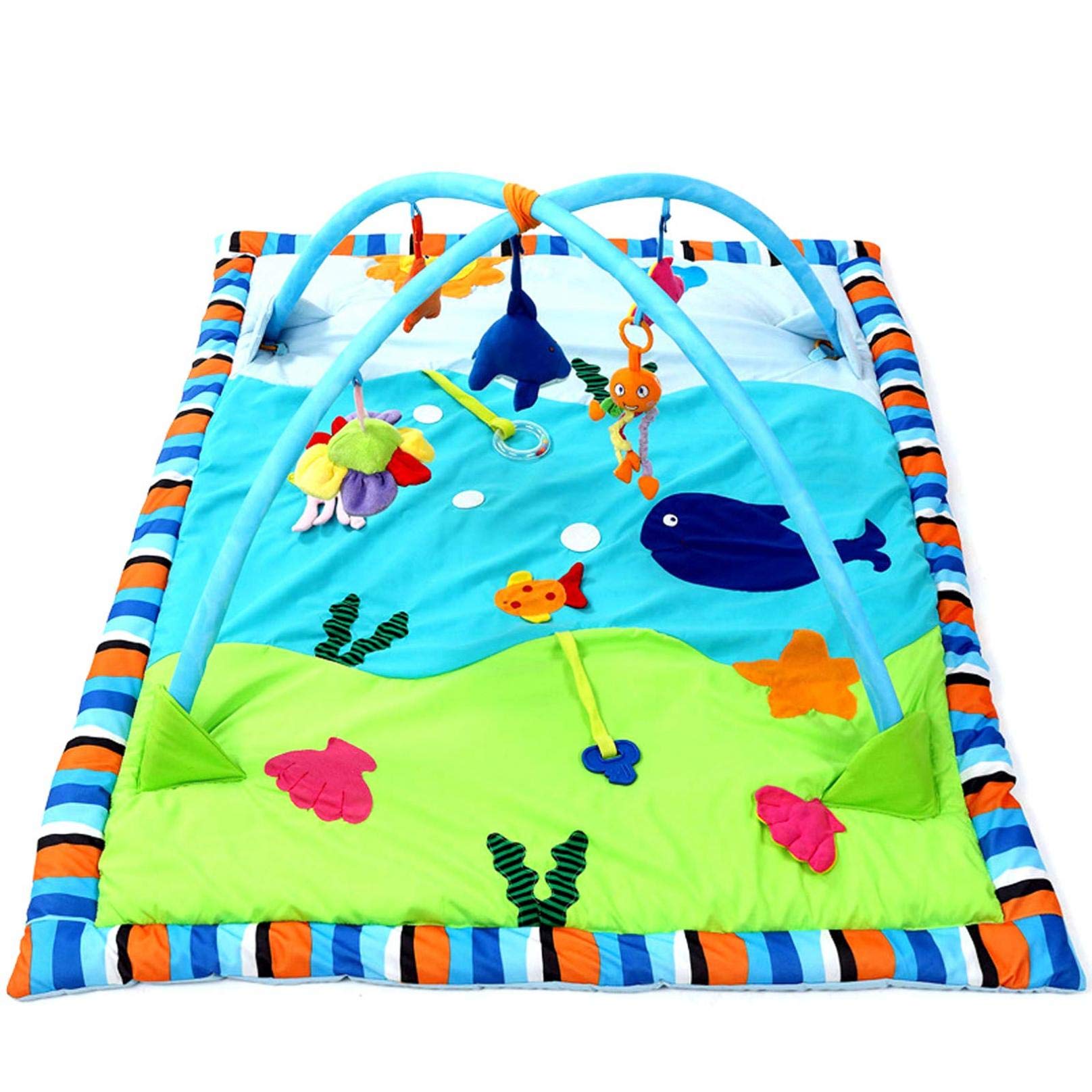 Soft Ocean Pattern Baby Playmat with Removable Toys - Non-Toxic Crawling Mat for Infants & Toddlers - Perfect for Nursery Floor, Playtime & Learning Activities