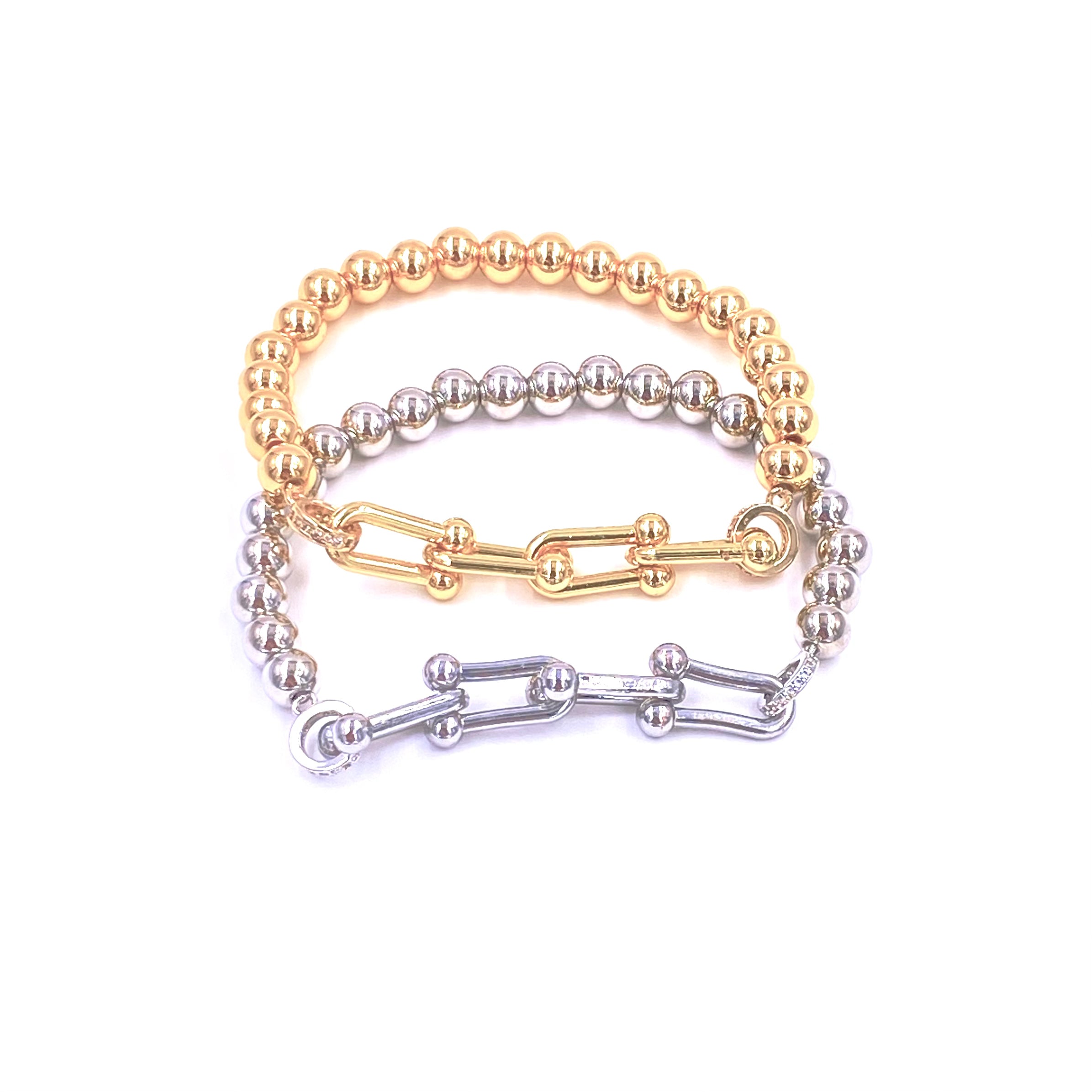 Ashley Gold Stainless Steel Ball Link Stretch Bracelet for Women - Adjustable Fashion Jewelry Gift for Party, Wedding & Everyday Wear
