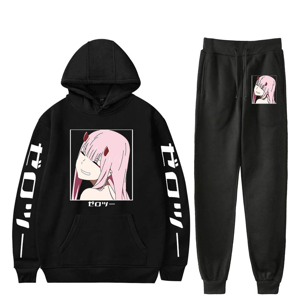 Unisex Zero Two Cosplay Hoodie and Sweatpants Set - Darling in the FRANXX Anime Outfit, Hooded Pullover Sweater & Jogger Pants Tracksuit for Anime Conventions, Halloween Costumes and Casual Wear