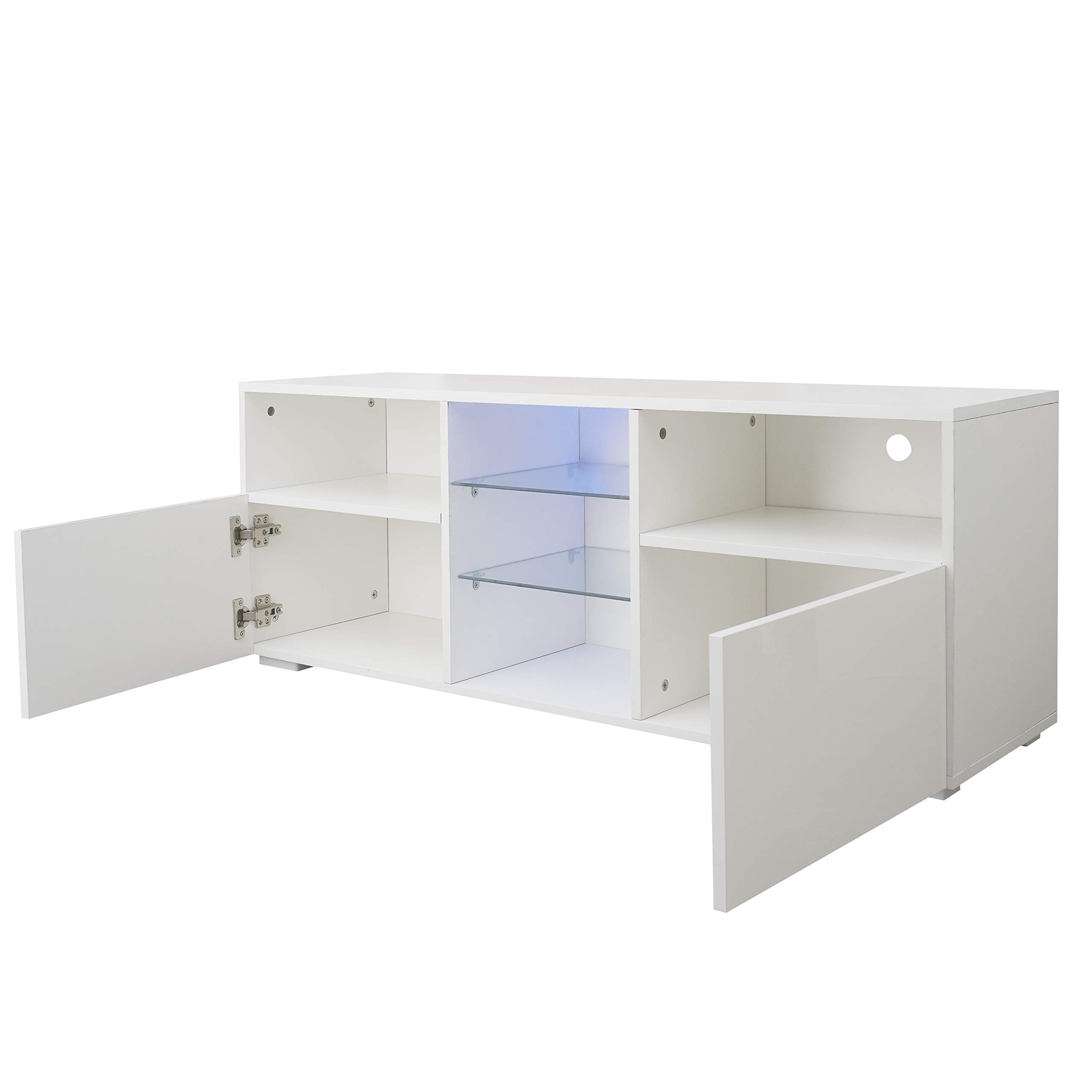 55 Inch TV Stand with LED Lights & Storage - Modern Entertainment Center with 2 Drawers, Living Room TV Console Table for Flat Screen TVs - Perfect for Home Theater & Gaming Setup (White)