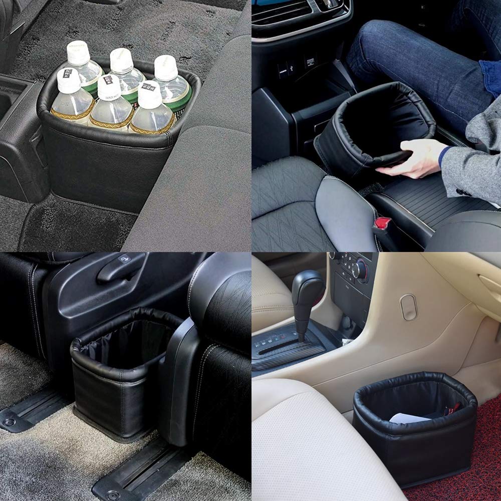 Premium Leather Car Trash Can with Lid - Luxury Leakproof Vehicle Garbage Bin for Cars, Trucks & SUVs (Black) - Perfect for Road Trips, Commuting & Keeping Your Car Clean