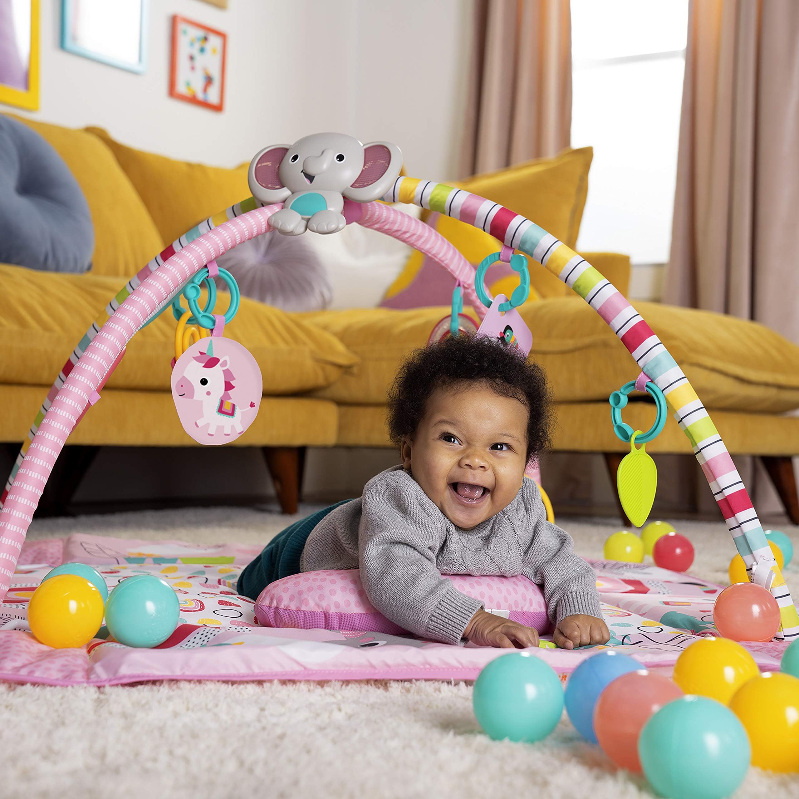 5-in-1 Baby Activity Play Gym & Ball Pit with Rainbow Tropics Design - Interactive Play Mat for Tummy Time, Sensory Development & Early Learning - Perfect for Nursery, Daycare & Home Playrooms