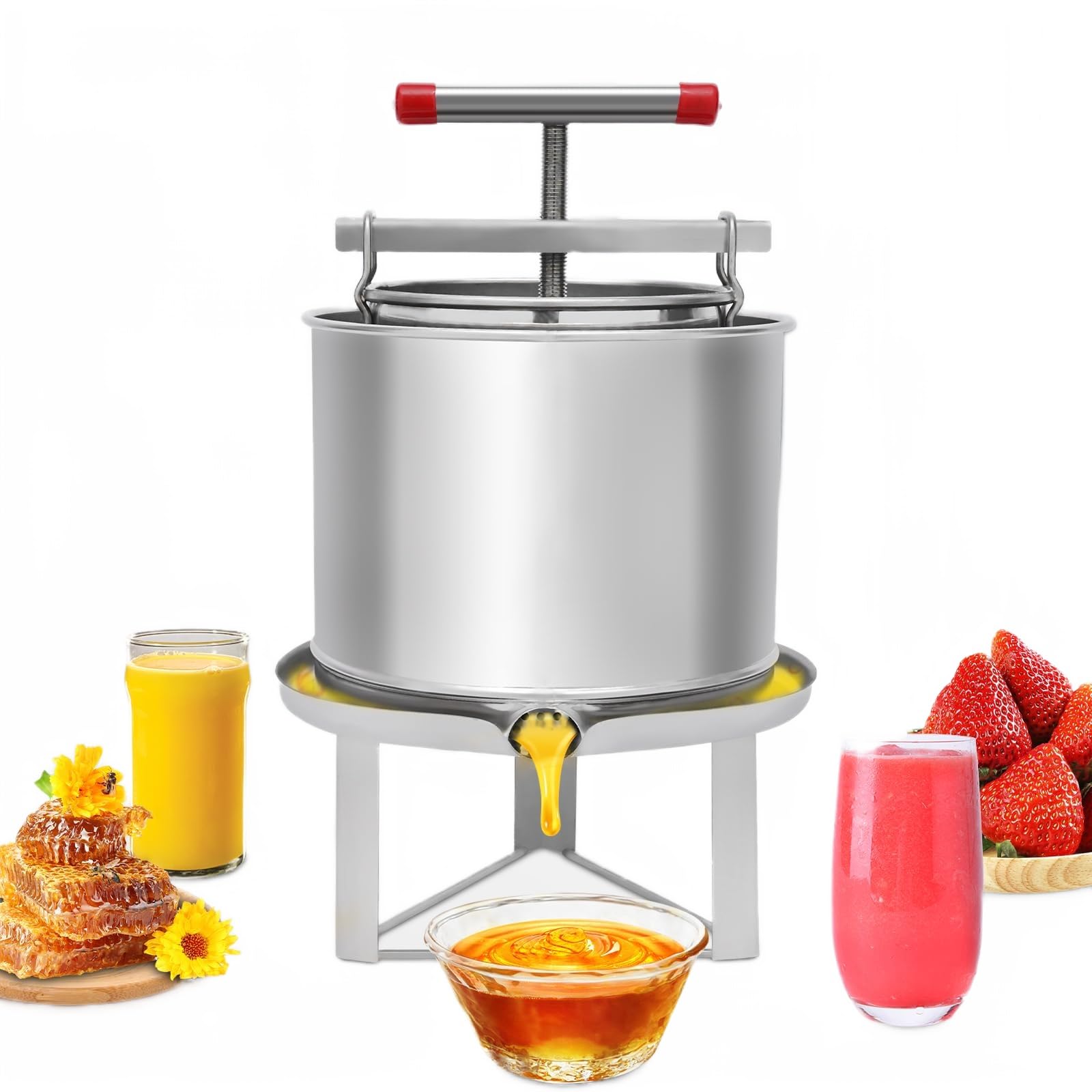 Stainless Steel Fruit Wine Press - 12.6L Manual Juice Extractor for Apple, Grape, Cider Making - Home Brewing & Kitchen Use
