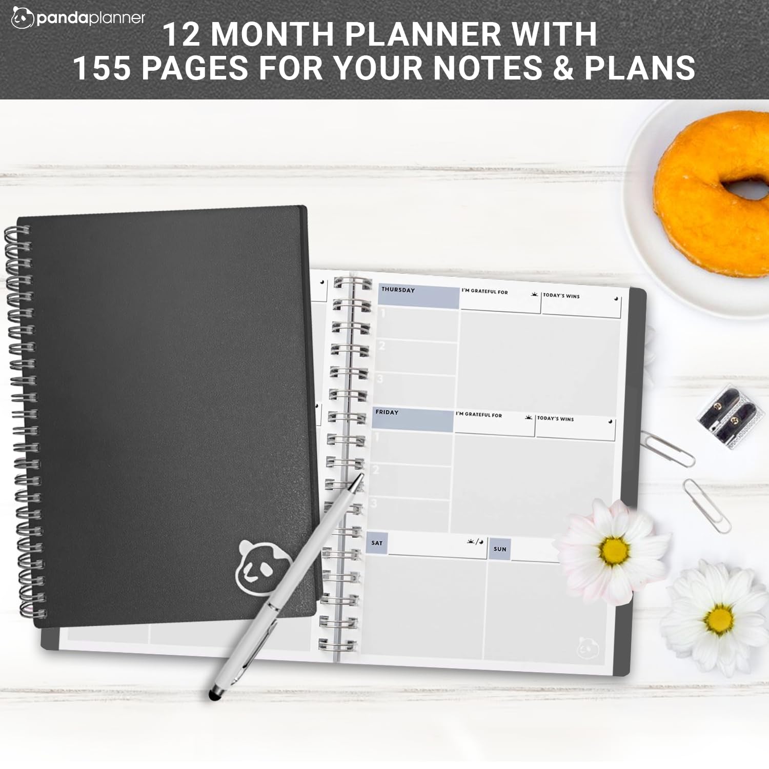 Panda Planner 2025 Undated Weekly Planner - Spiral Bound 5.75” x 8.25” To-Do List Notebook with Habit Tracker | 52 Weeks Calendar for Productivity | Perfect for Home, School, Office & Daily Planning | Black