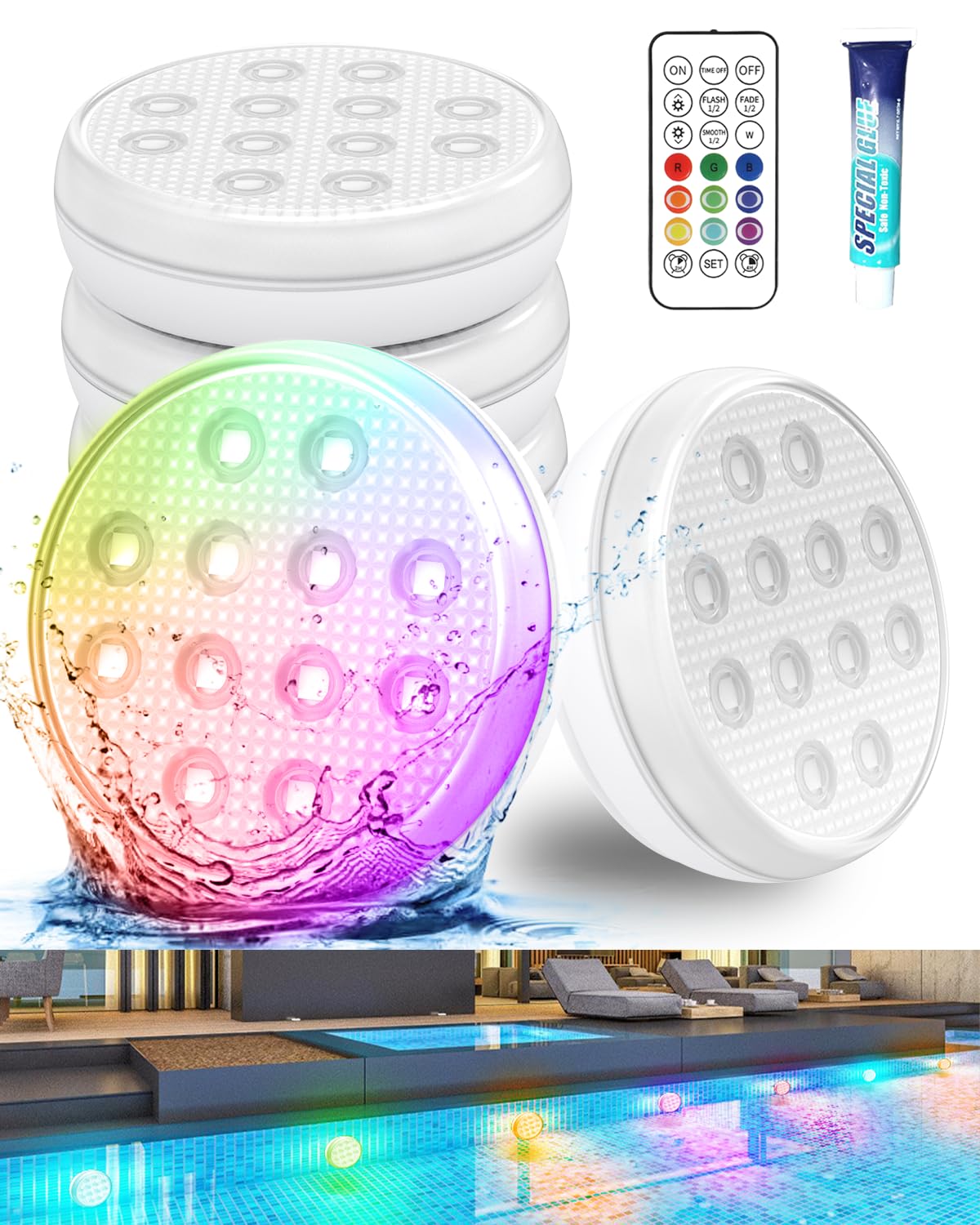 VeoeV Rechargeable LED Pool Lights with Remote - 6 Pack Wireless Waterproof Color Changing Lights for Above Ground & Inground Pools, Halloween Decorations, Boat, Pumpkin, Pond - Perfect for Parties, Backyard & Holiday Lighting