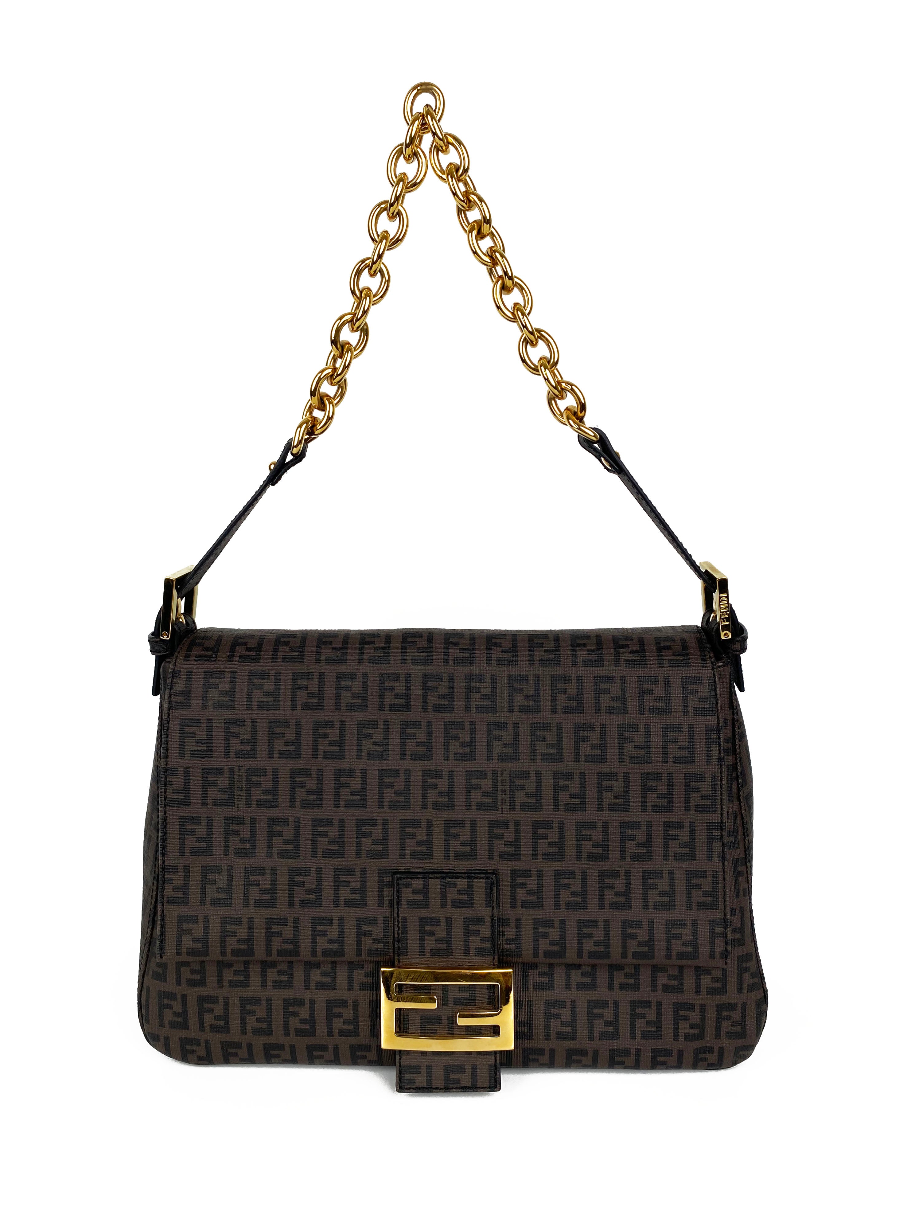 Fendi Monogram Shoulder Bag for Women - Brown Leather Crossbody Purse with Adjustable Strap, Perfect for Work, Travel & Everyday Use