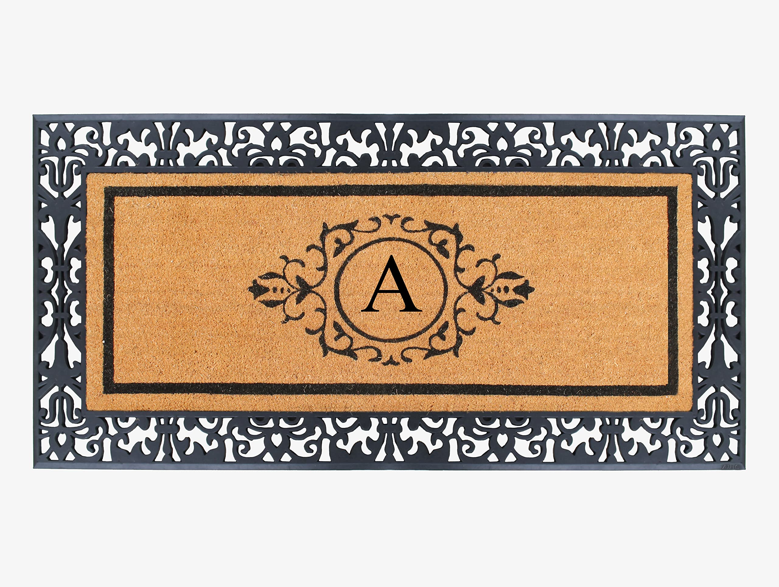 Premium Natural Coir Monogrammed Hand Flocked Door Mat - Heavy Duty Welcome Mat, Anti-Shed & Durable for Outdoor Entrance - 30