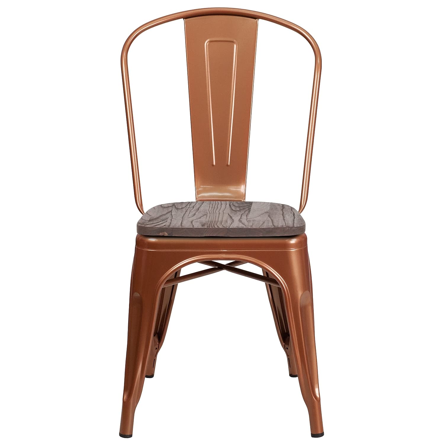 Flash Furniture Tenley Copper Metal Stackable Chair with Wood Seat - Sturdy Dining & Office Chair for Home, Restaurant, and Outdoor Use