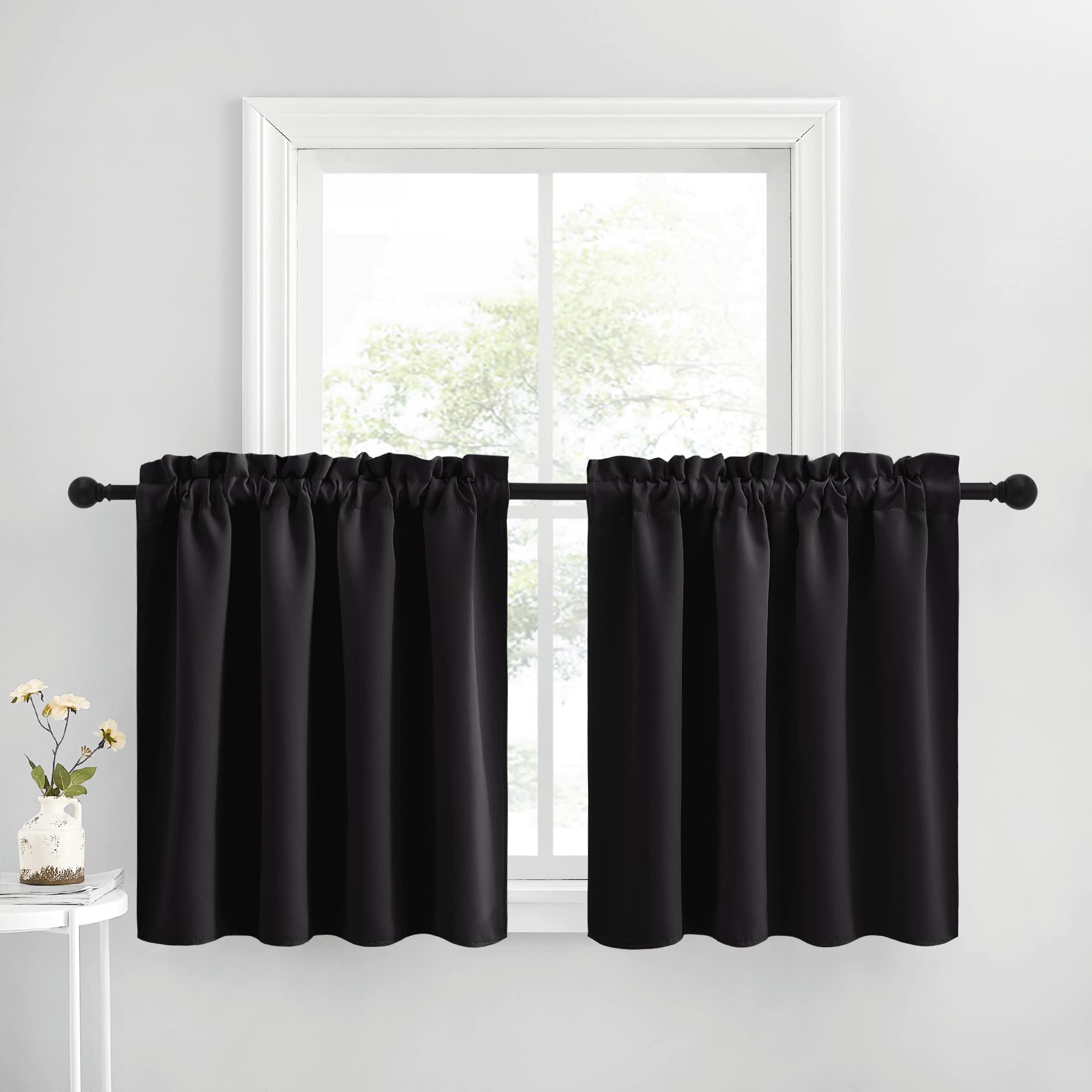 NICETOWN 30 Inch Short Blackout Curtains for Kitchen & RV - Thermal Insulated Rod Pocket Window Valances (2 Panels, 42