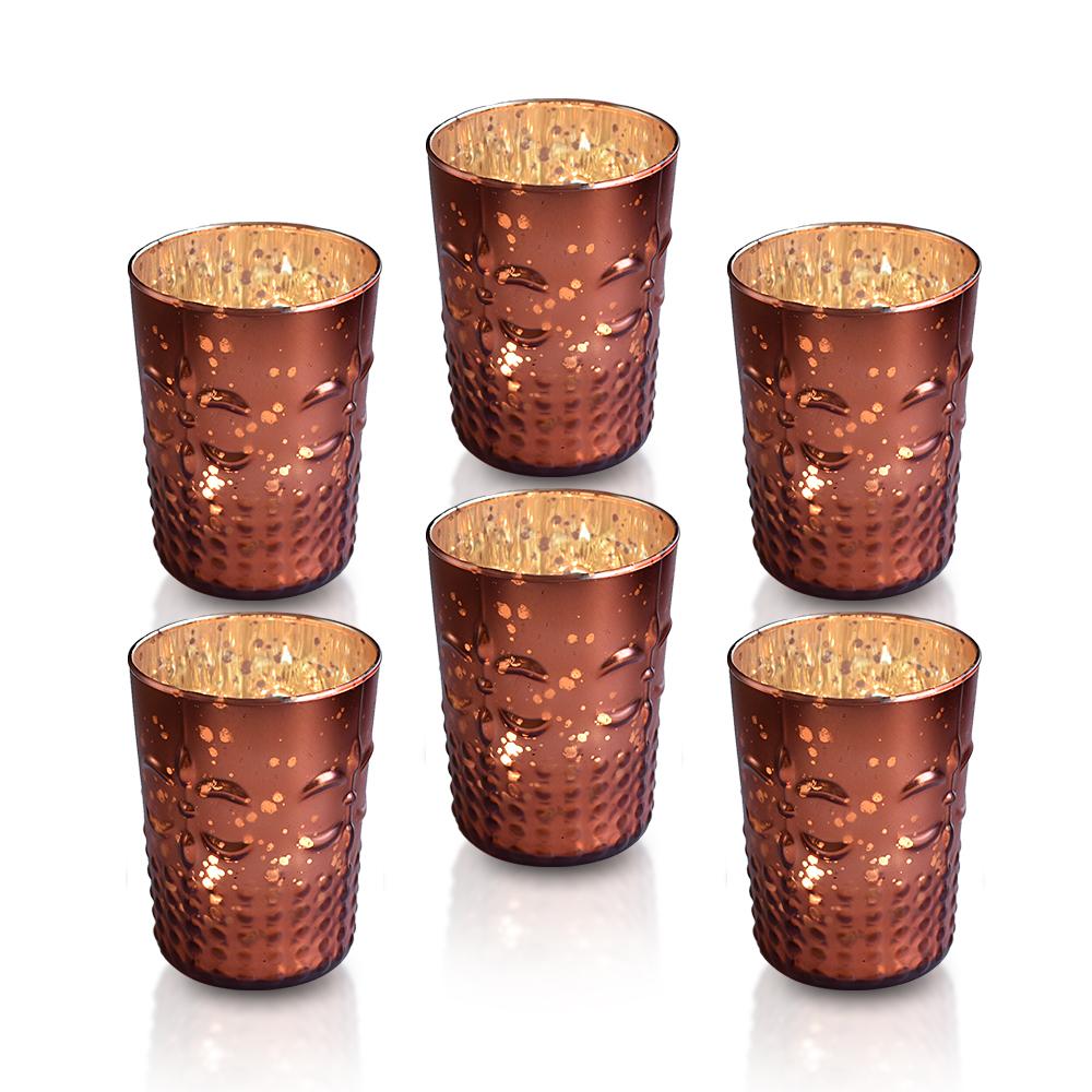 6 Pack Rustic Copper Red Mercury Glass Tealight Candle Holders - Elegant Votive Candle Holders for Home Decor, Wedding Centerpieces & Party Decorations - Perfect for Romantic Dinners, Holiday Tablescapes & Cozy Ambiance