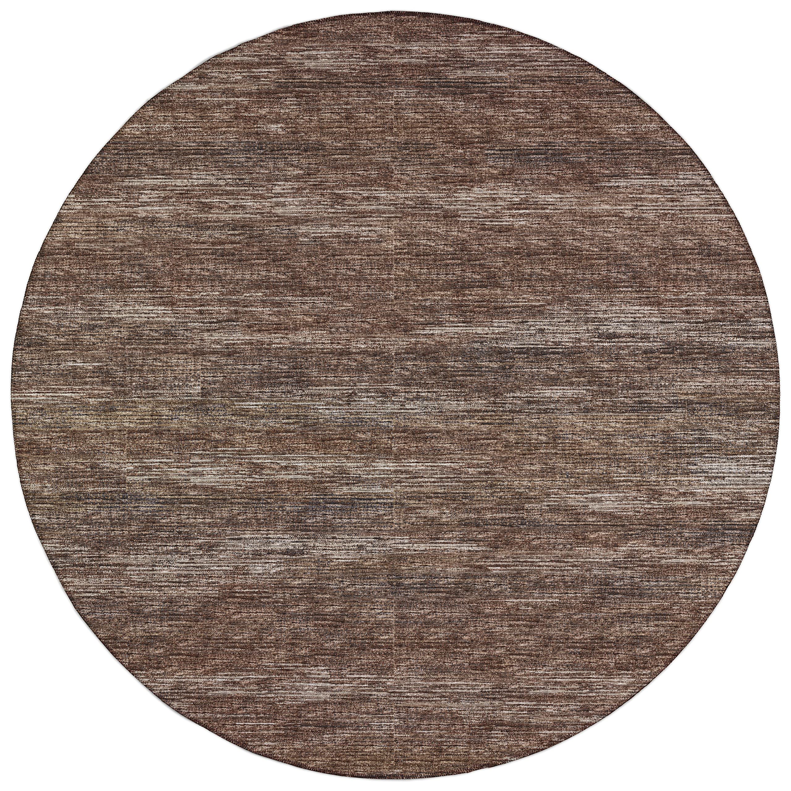 Addison Rugs Marston 8' x 8' Transitional Brown Indoor/Outdoor Round Area Rug - Easy Clean, Machine Washable, Non-Shedding - Perfect for Bedroom, Living Room, Dining Room, Kitchen & Patio - Great for Home Decor, Outdoor Entertaining & High Traffic Areas