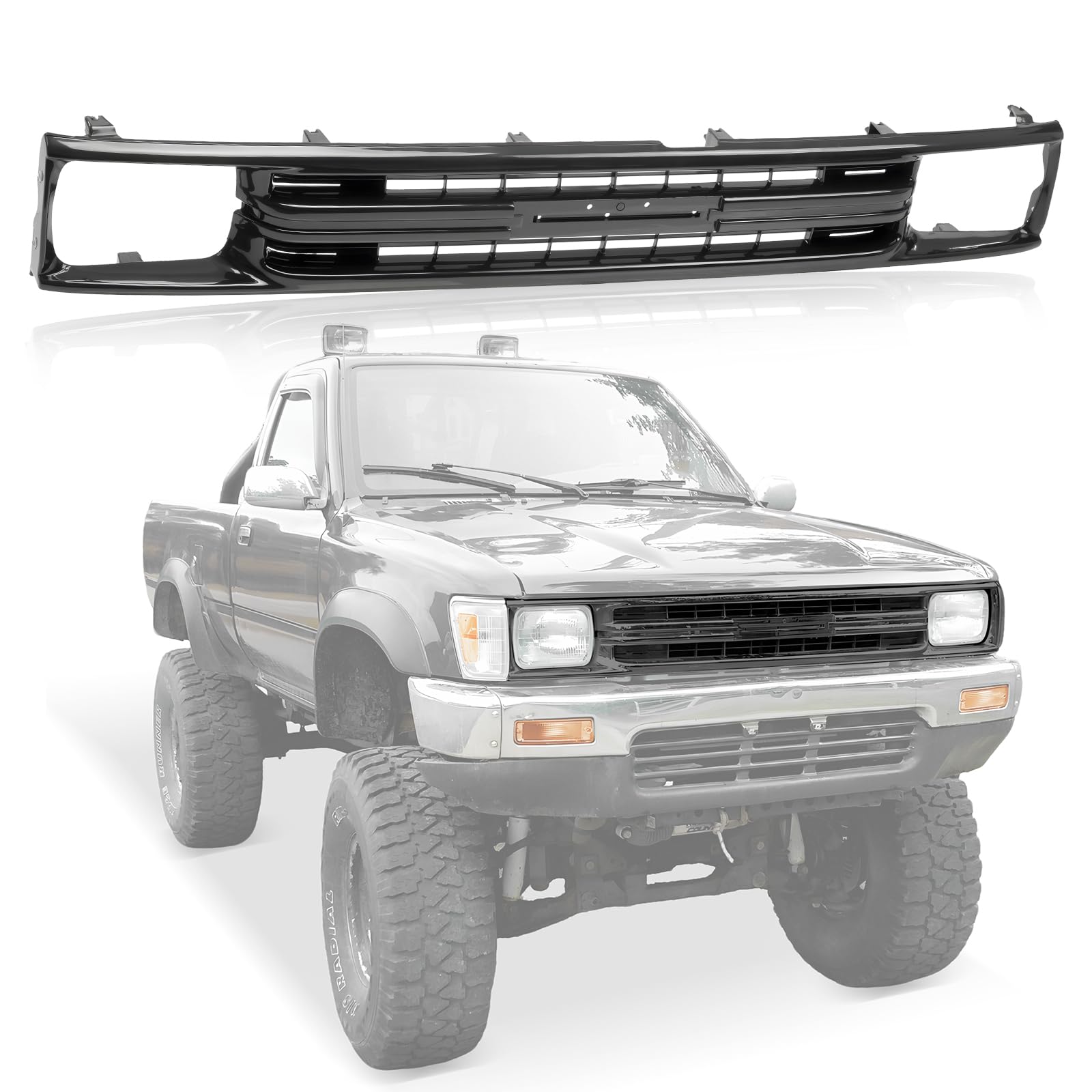 Black Front Grille Grill for 1989-1991 Toyota Pickup Truck RWD | Replacement Car Parts | Off-Road & Street Use