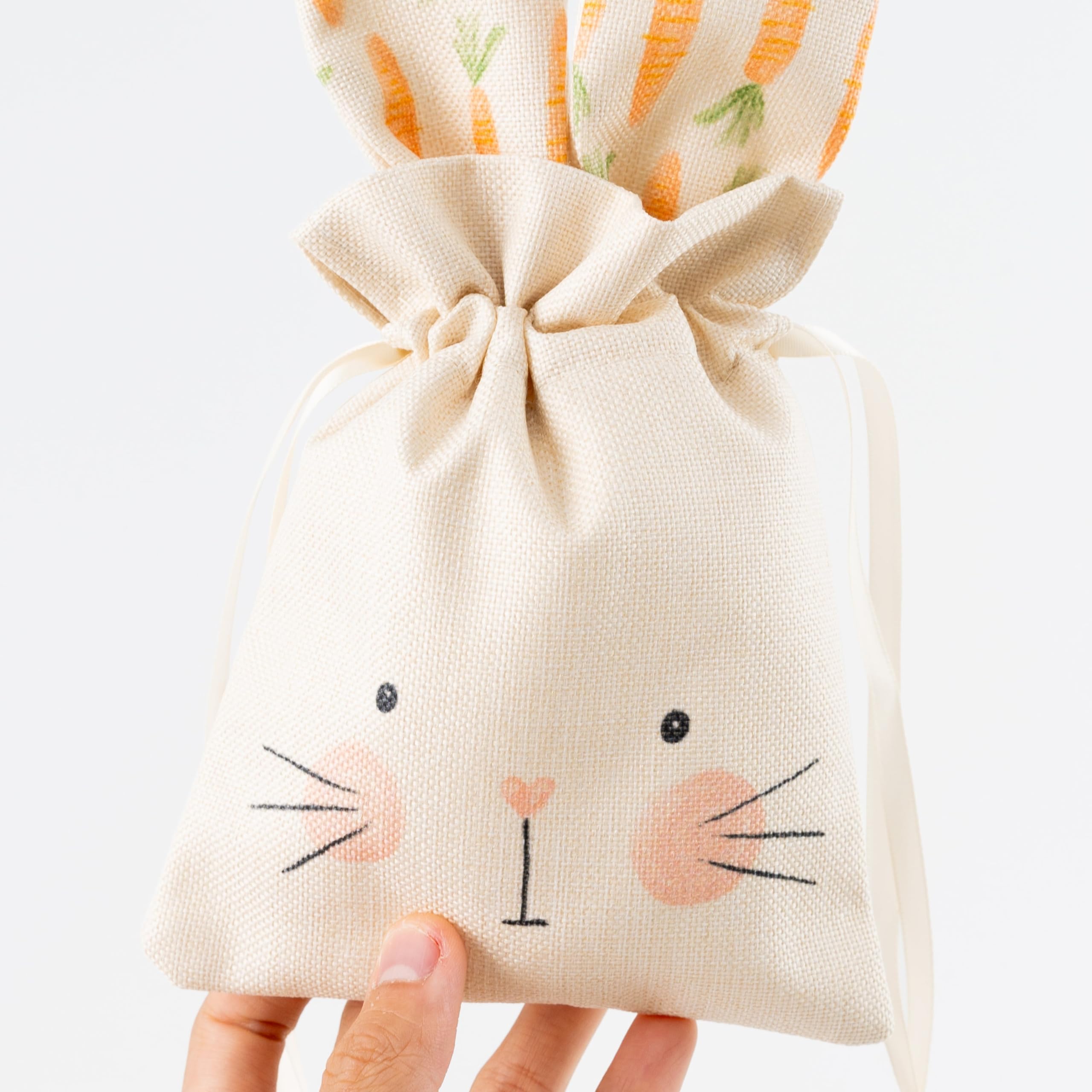 Cheerland Easter Drawstring Bags - Pack of 6 Bunny Rabbit Party Favor Bags for Easter, Birthday, Baby Shower & Garden Tea Party | Cute Linen Candy Gift Bags for Kids, Decorations & Party Supplies | Perfect for Easter Egg Hunts, Classroom Treats & Holiday Celebrations