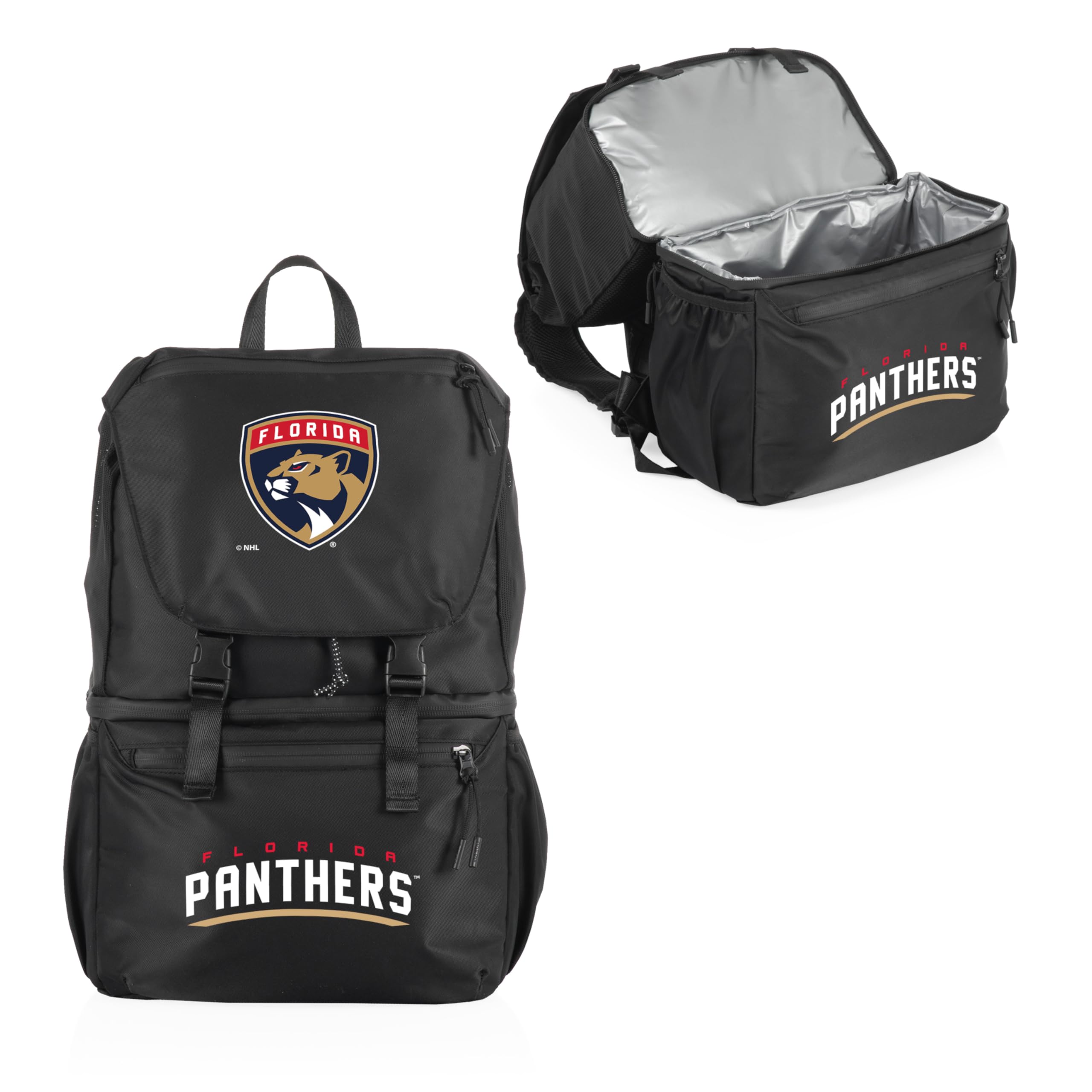 PICNIC TIME NHL Florida Panthers Insulated Backpack Cooler - Recycled Material, Soft Cooler Backpack with Shoulder Straps, Upcycled Cooler Bag (Carbon Black) - Perfect for Beach, Camping, Tailgating & Outdoor Adventures