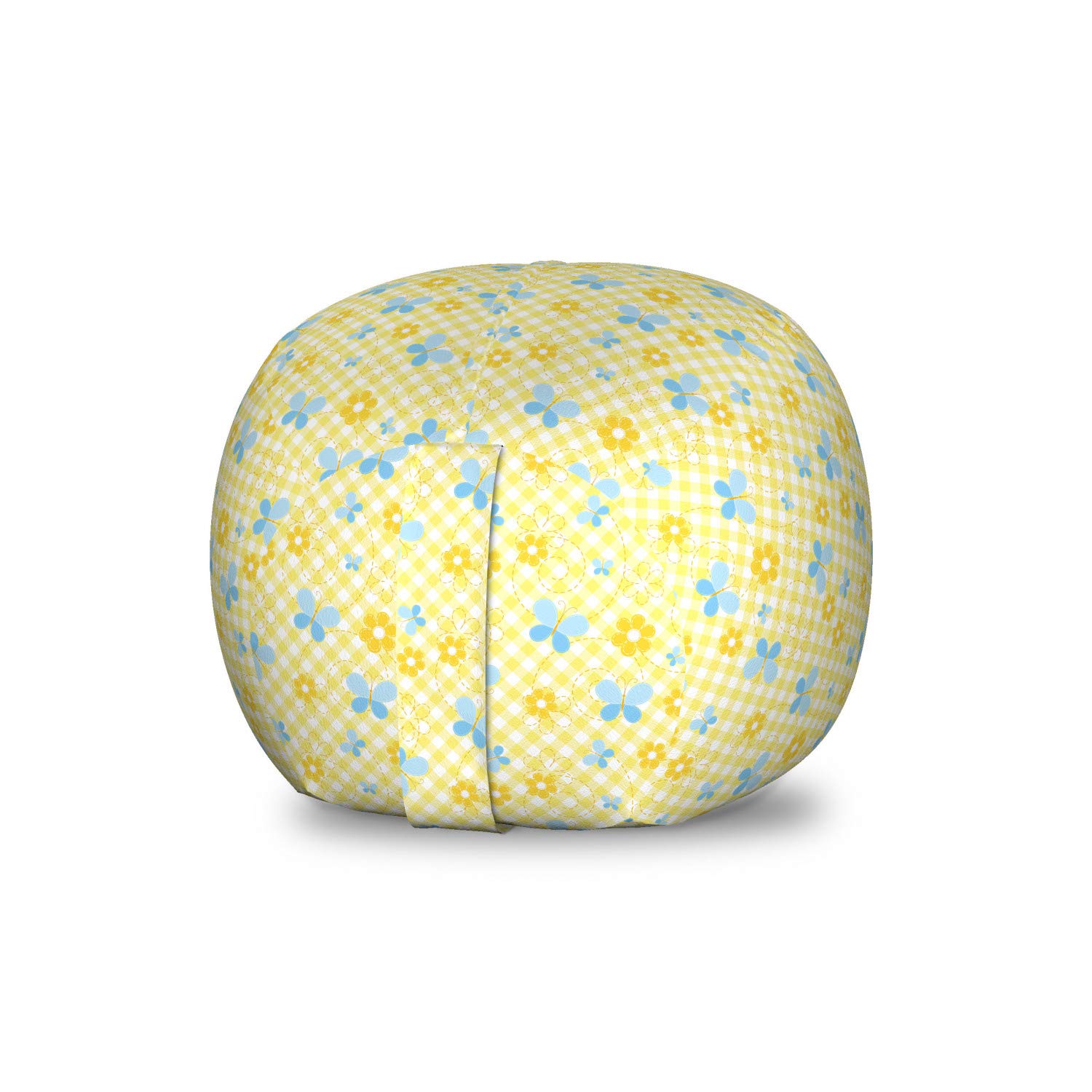 Ambesonne Checkered Toy Storage Bag Chair - Daisy Flower & Butterflies Pattern, Washable Stuffed Animal Organizer, Small Size Pale Blue - Perfect for Kids' Room, Playroom & Nursery Organization