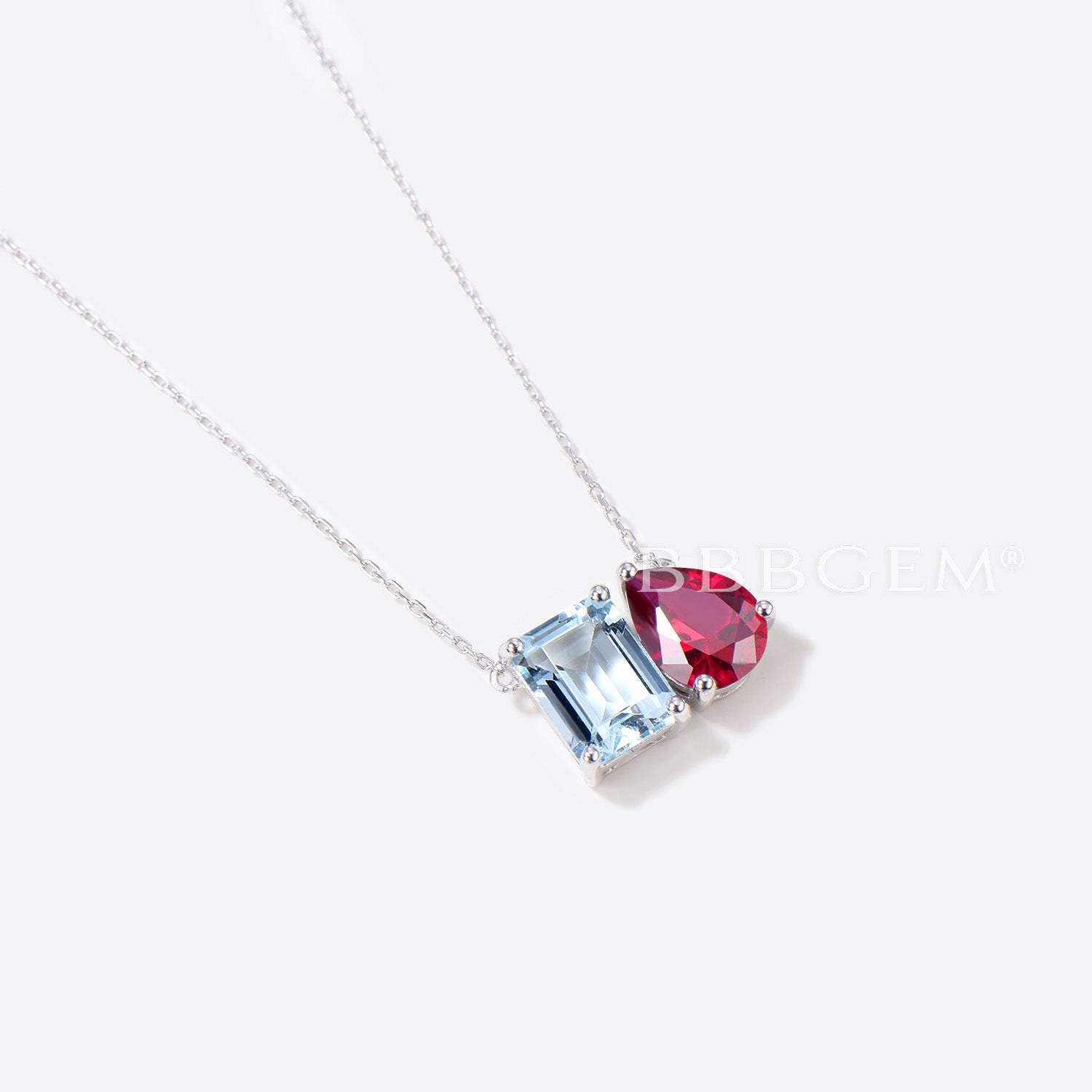 Natural Aquamarine and Ruby Toi Et Moi Necklace - Two Stone Pendant Jewelry for Women - Elegant Gift for Anniversary, Valentine's Day or Special Occasions