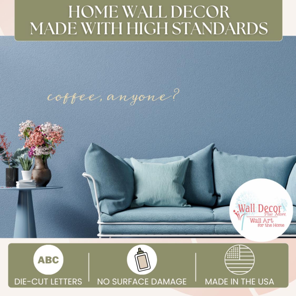 Inspirational Coffee Quote Wall Decals - Motivational Kitchen & Dining Room Decor - Die-Cut Vinyl Wall Art with Matte Finish - 36”x5