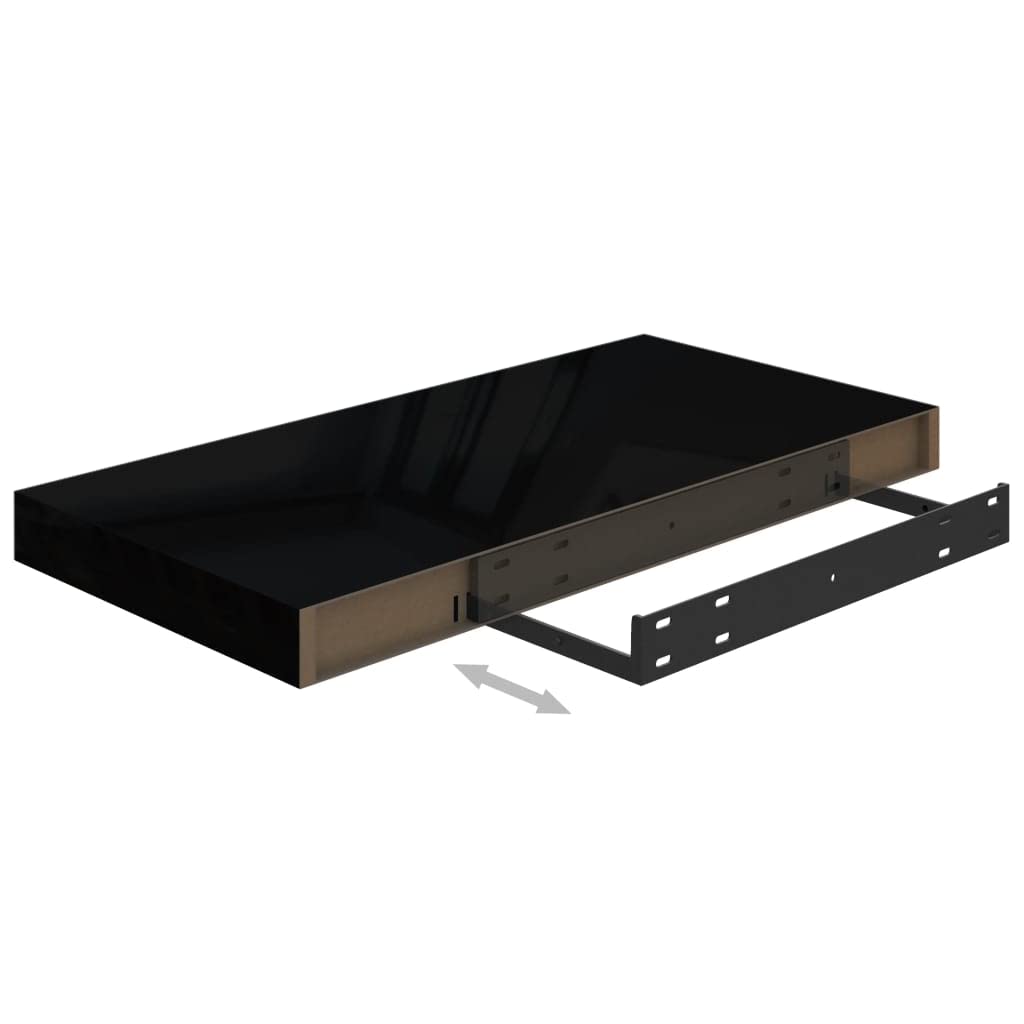 Floating Wall Shelves Set of 4 - Modern High Gloss Black MDF Shelves 19.7