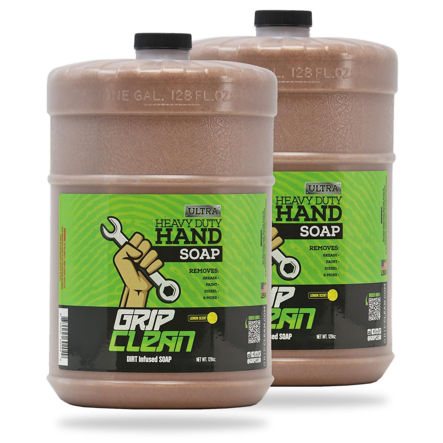 Grip Clean Ultra Heavy Duty Hand Cleaner for Auto Mechanics - Walnut Scrub Exfoliating Waterless Hand Soap | Removes Grease, Oil, Paint & Tough Dirt | Lemon Scented | Ideal for Garage, Workshop & DIY Projects