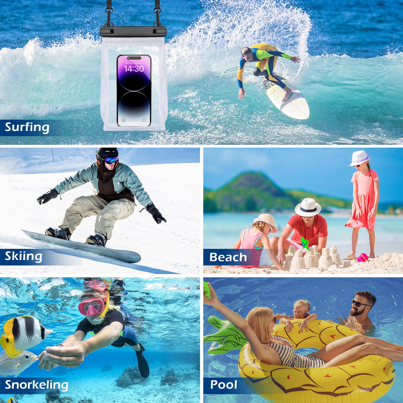 Waterproof Phone Pouch for iPhone 16/15/14/13/12 Pro Max & Galaxy S25/S24/S23/S22 - Large Floating Dry Bag with Sealing Strip - Perfect for Beach, Pool, Water Park & Swimming Activities