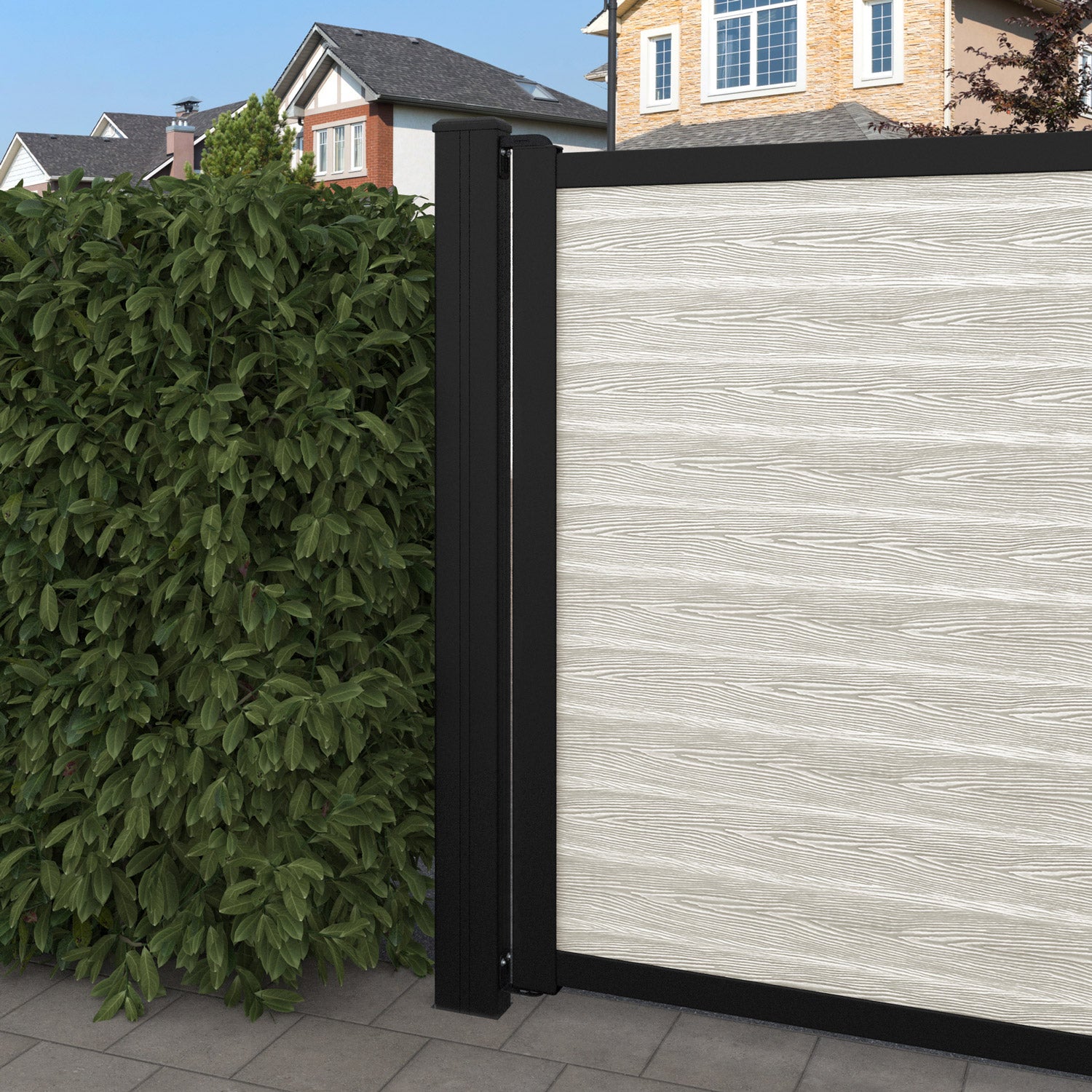 Classic Habitat Straight Top Driveway Gate - Light Stone Color with Top Screen - Perfect for Home Security & Curb Appeal Enhancement