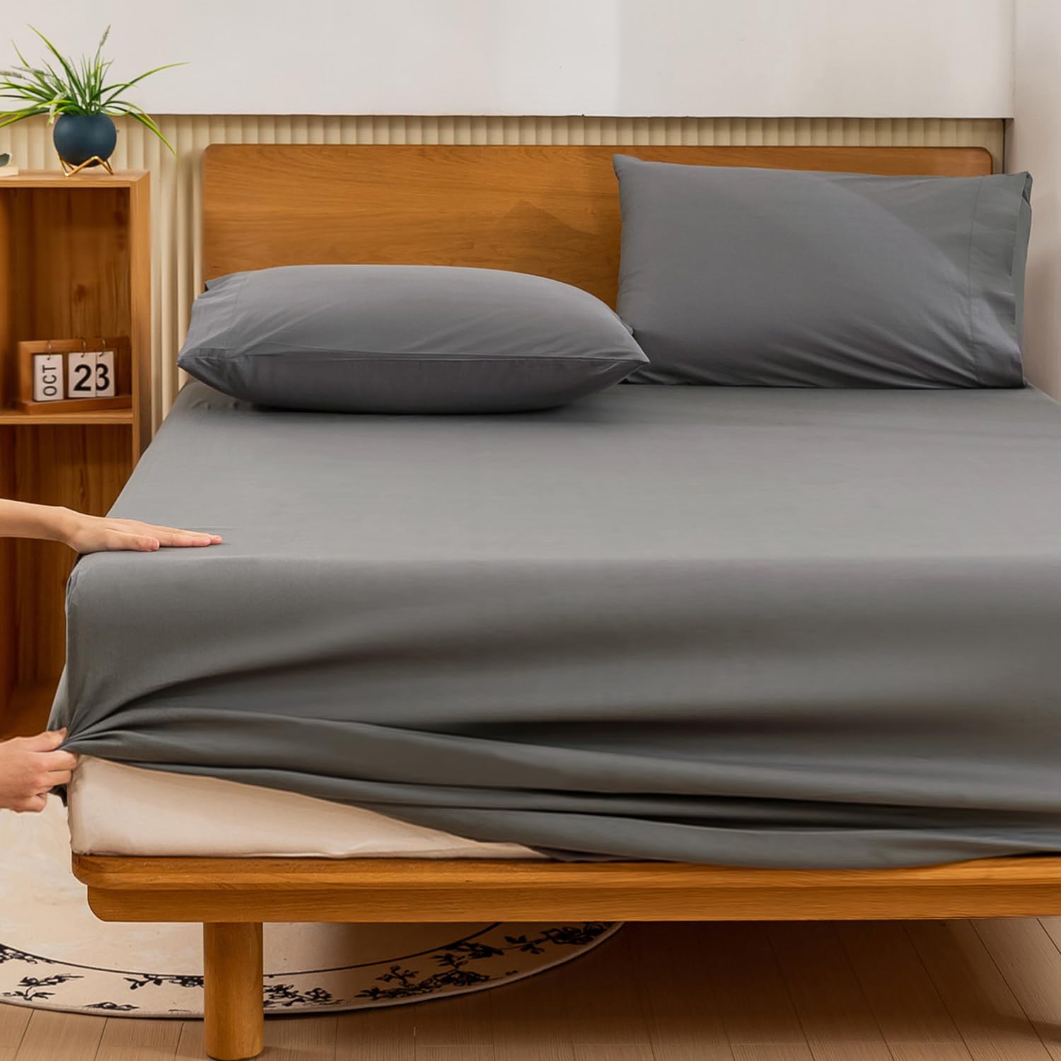 Premium 600 Thread Count Egyptian Cotton Queen Sheets - 18 Inch Deep Pocket, Ultra Soft & Breathable for Hotel Luxury Feel - Perfect for Master Bedroom, Guest Room & Airbnb