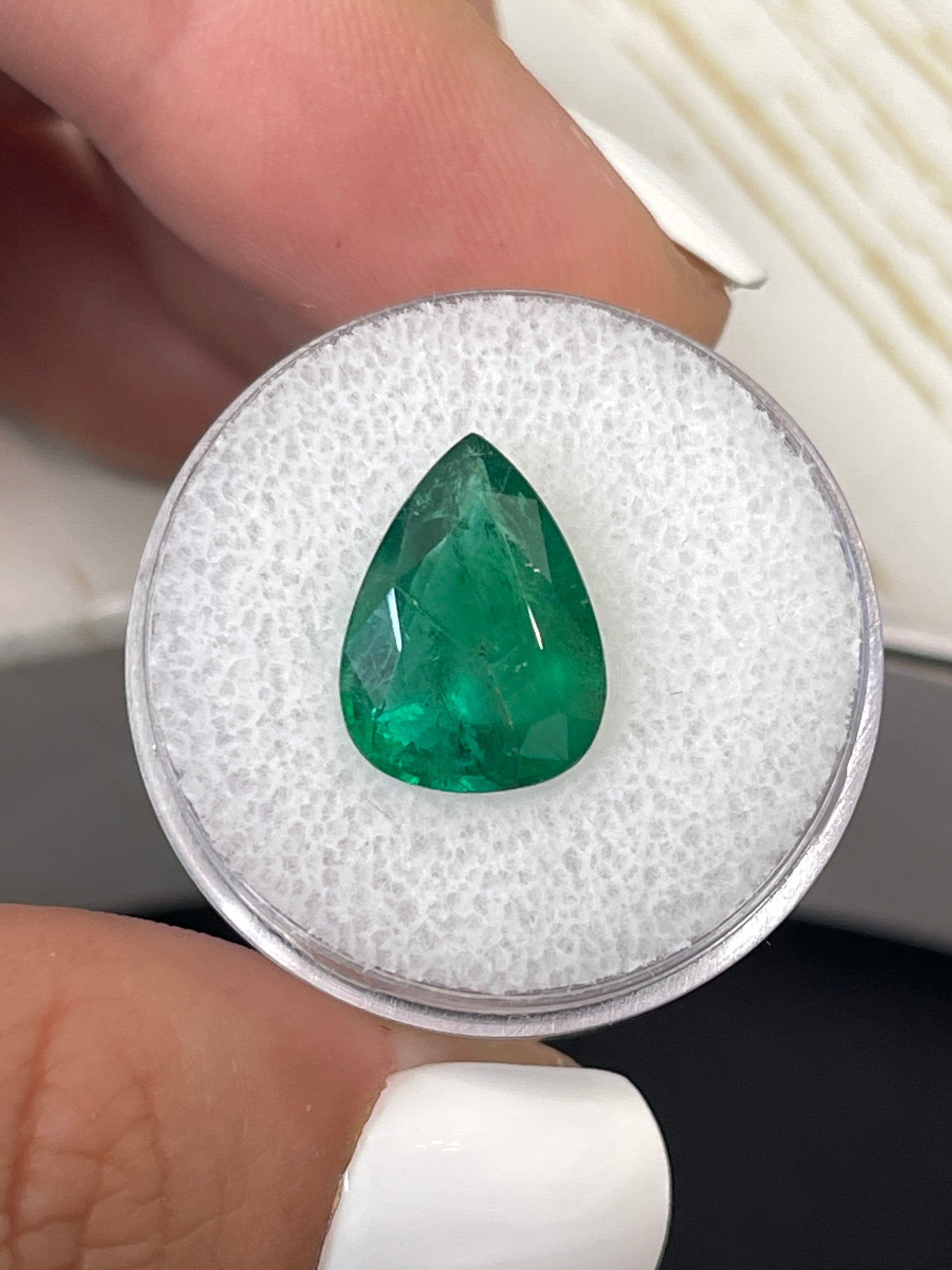 3.78 Carat 14x10mm Deep Green Natural Loose Zambian Emerald Pear Cut Gemstone for Jewelry Making, Engagement Rings & Luxury Gifts