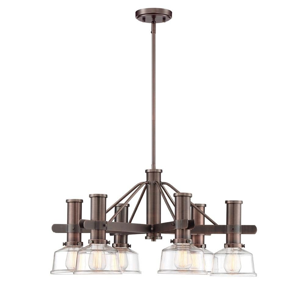Designers Fountain 96586-SCB Carson Six Light Chandelier - Satin Copper Bronze Finish with Clear Glass Shades - Elegant Dining Room, Living Room, or Entryway Lighting Fixture
