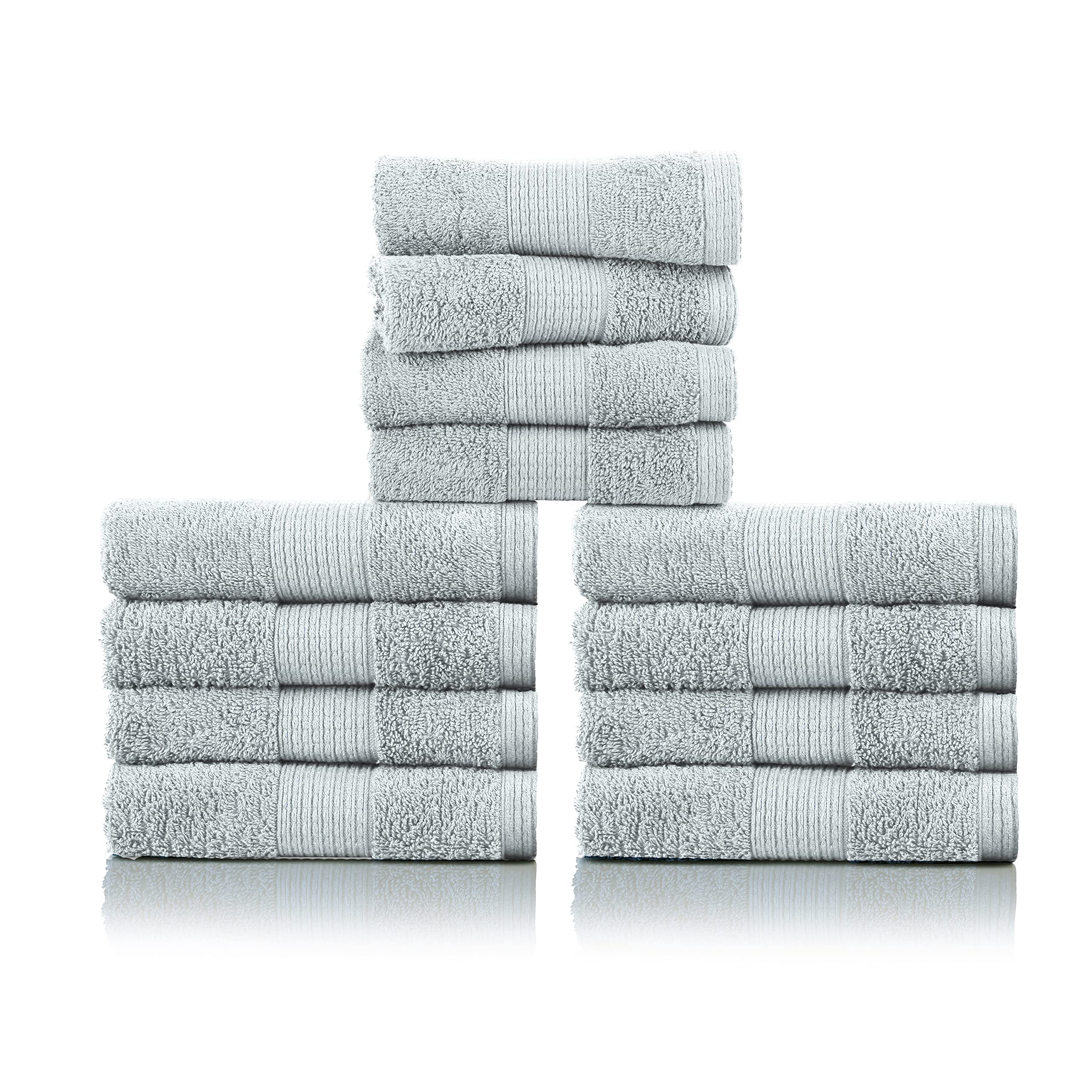 Premium 12-Piece Cotton Hand Towel Set for Bathroom - 100% Super Absorbent, Ultra Soft Hotel Quality Linen Towels (Silver) - Perfect for Guest Bathrooms, Spa Days & Luxury Home Decor