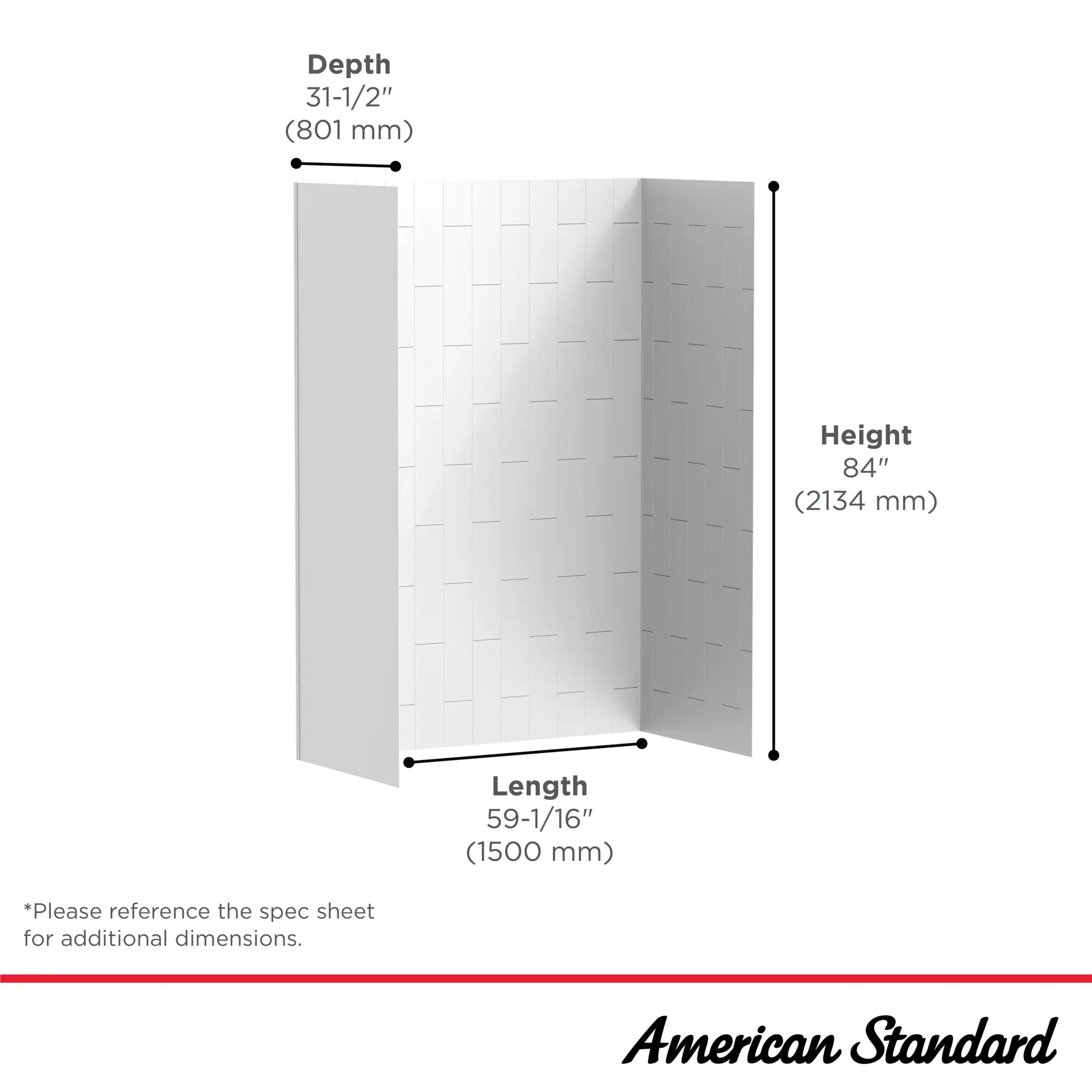 60 x 32 x 84 Inch Vertical Tile Shower Wall Panel Set - Waterproof Bathroom Wall Panels for Easy Installation - Perfect for Modern Bathroom & Shower Renovations