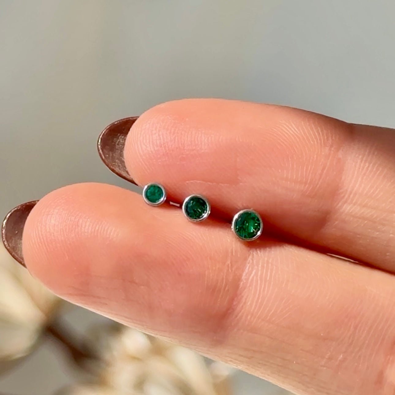 14K White Gold Round Emerald Flat Back Stud Earrings – Bezel Set Gemstone Jewelry for Women, Perfect for Weddings, Parties & Everyday Wear