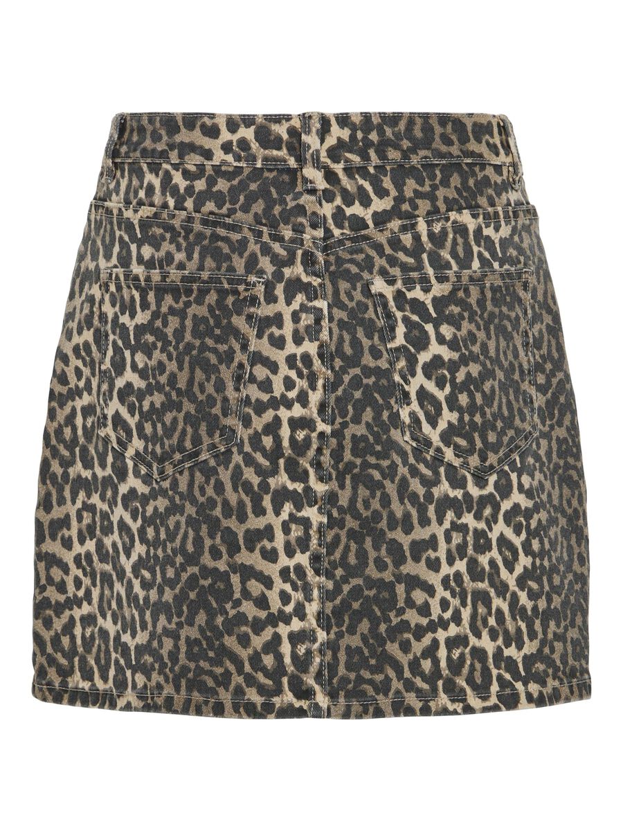 Louisa Mini Skirt - Women's A-Line Denim Skirt with Leopard Print & Birch Color | Perfect for Casual Outfits, Date Nights & Summer Fashion