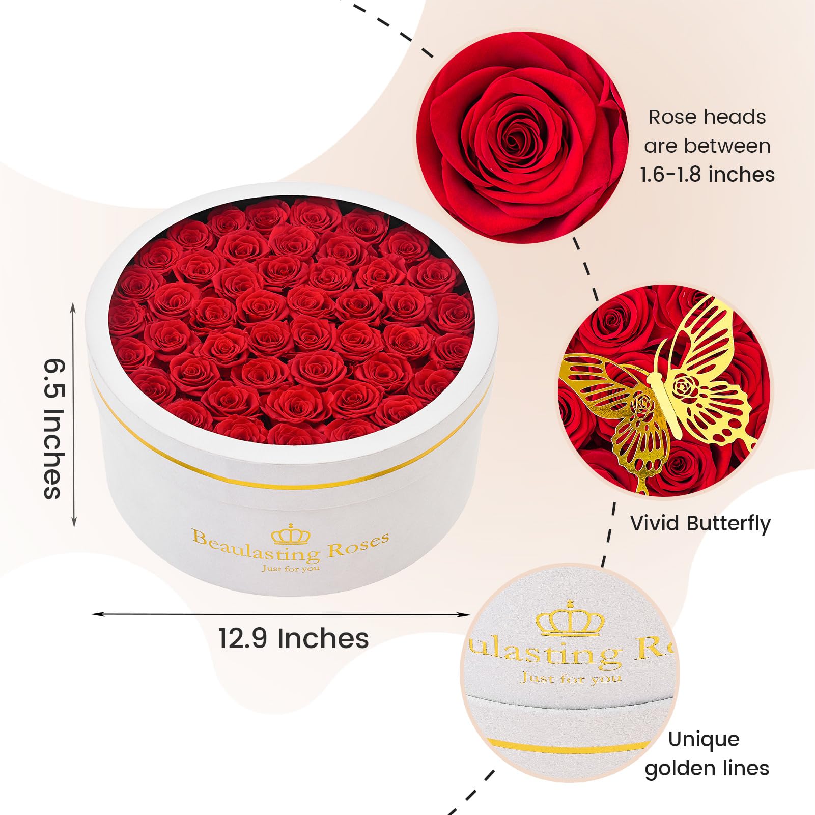 47 Piece Preserved Roses in a Box - Eternal Fresh Red Roses for Mother's Day, Birthday, Valentine's Gift for Women, Wife, Mom | Home Decor, Wedding Centerpiece, Romantic Surprise