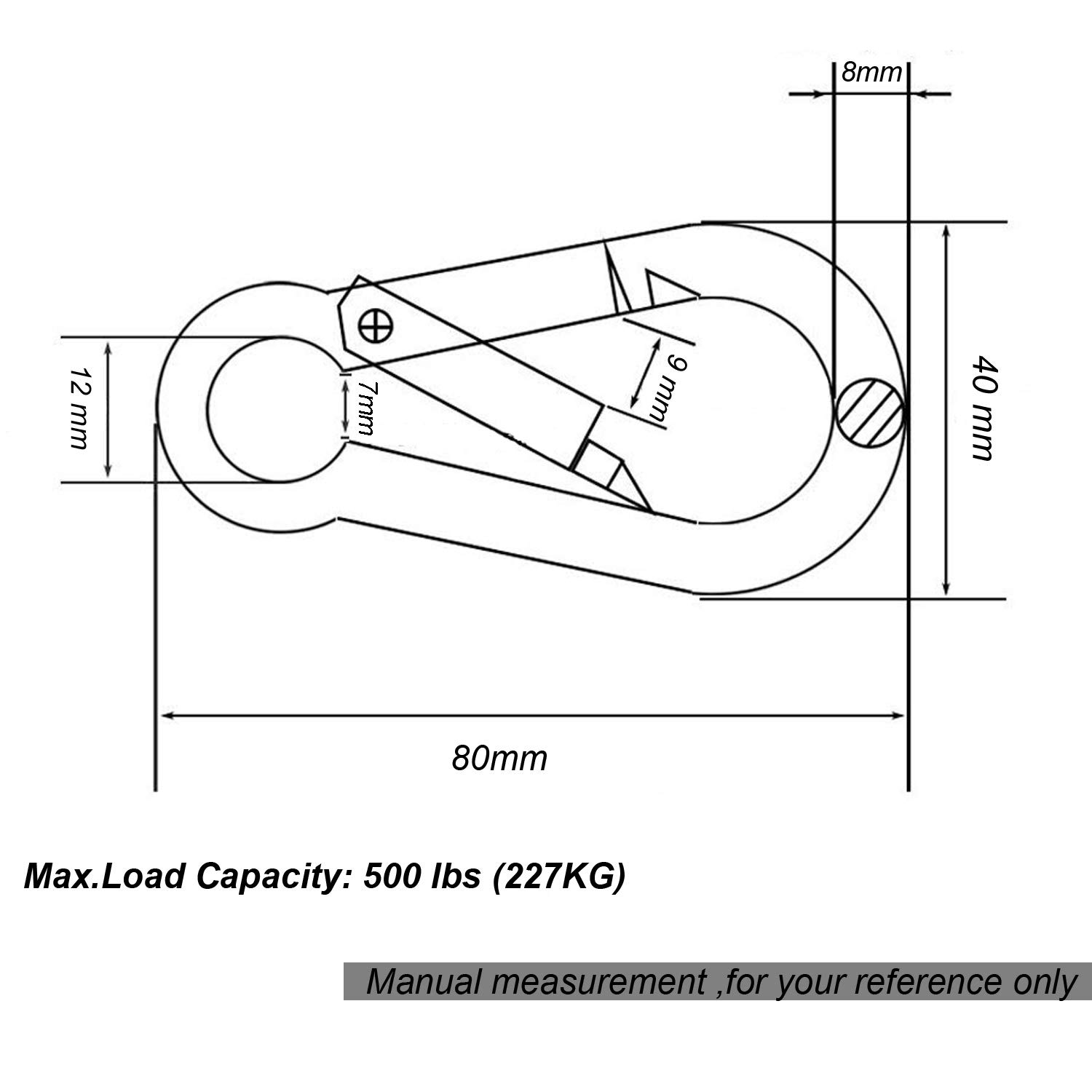TTIO Heavy Duty Carabiner Spring Snap Hook - Galvanized Iron & Stainless Steel Clips for Outdoor Gear, Keychains, Camping, Hiking, and DIY Projects