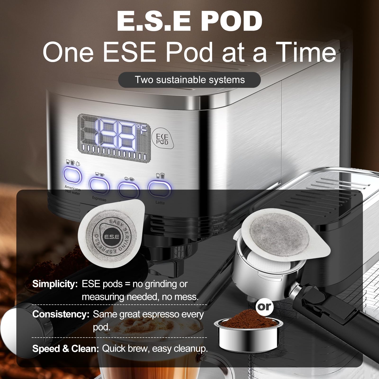 Premium Geek Chef 20Bar Espresso & Cappuccino Machine with Auto Milk Frother - Stainless Steel Home Coffee Maker for Latte, Cappuccino & ESE Pods | Perfect Gift for Coffee Lovers | Ideal for Home Kitchens, Offices & Cafés
