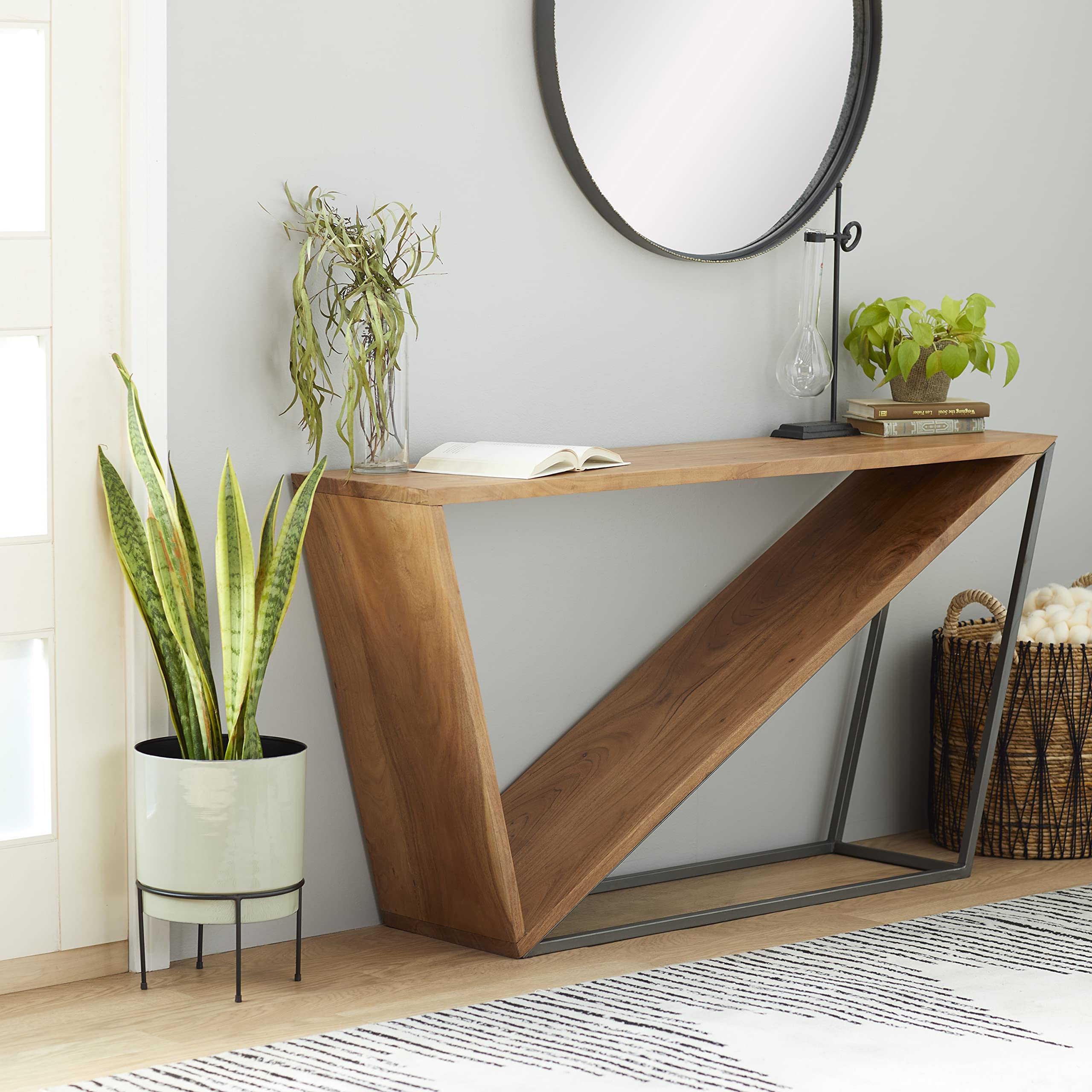Deco 79 Modern Wood Rectangle Coffee Table with Grey Metal Base - 57