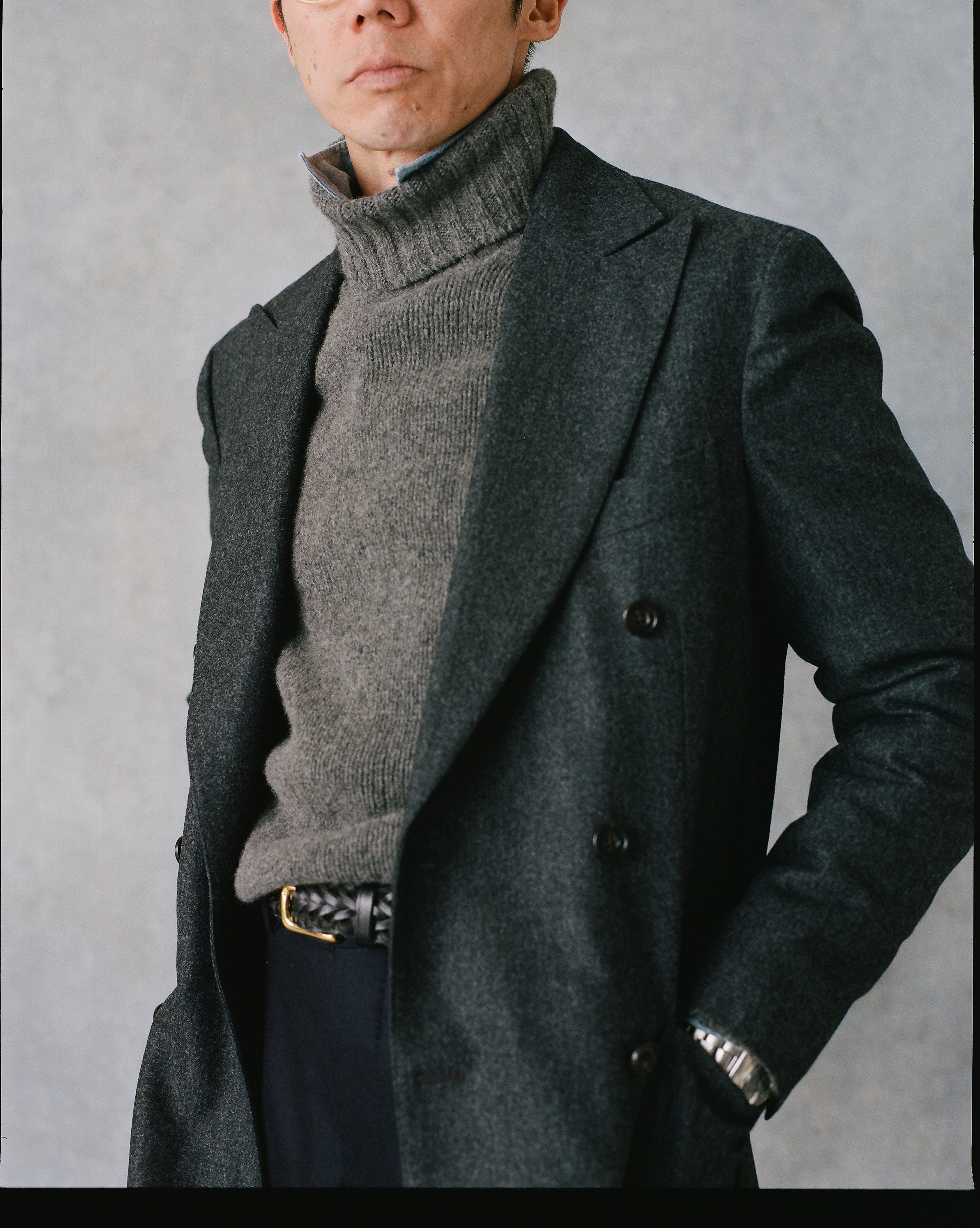 Premium Grey Wool Flannel Double Breasted Tailored Jacket for Men - Classic Business & Formal Wear - Perfect for Office, Weddings & Special Occasions