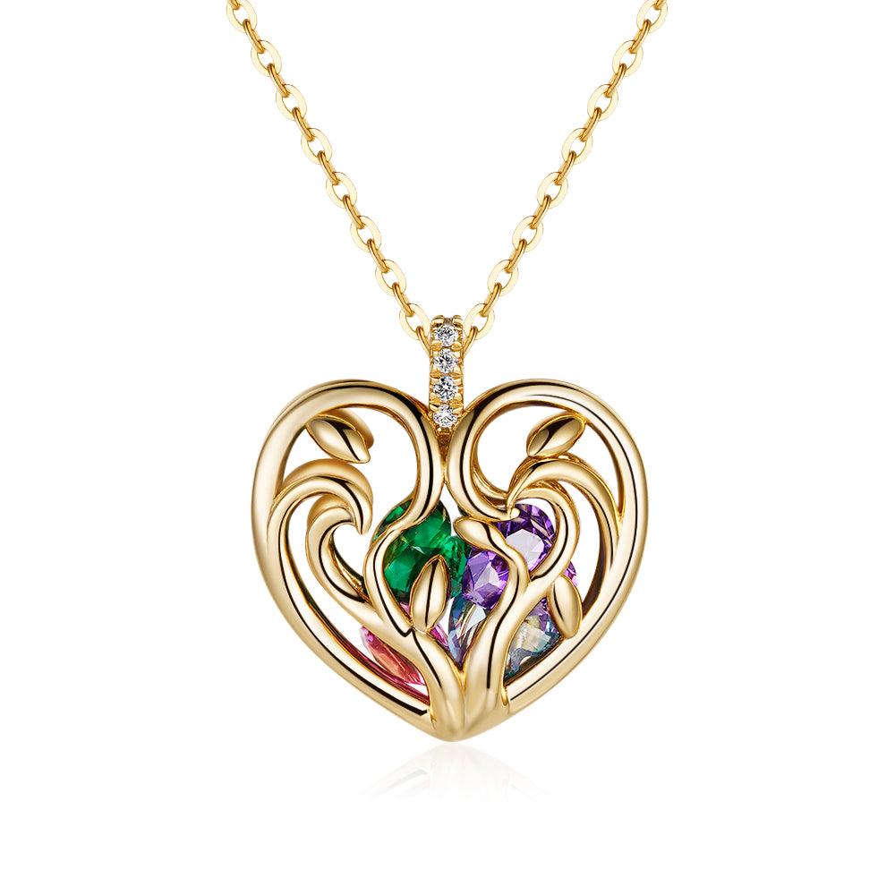 Custom Caged Heart Birthstone Necklace Pendant - Personalized Jewelry Gift for Women, Mom, Wife - Perfect for Valentine's Day, Anniversary & Birthday Gifts | Handmade Sterling Silver or Gold Plated