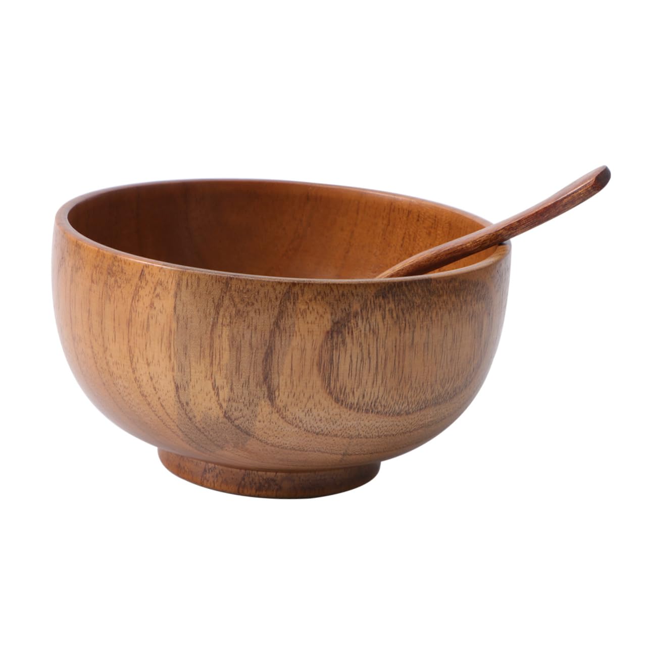 DOITOOL 2-Piece Wooden Bowl Set with Spoon - Natural Wood Rice & Salad Bowls for Serving Food, Fruits, Vegetables - Perfect for Home Dining, Picnics, and Party Serving