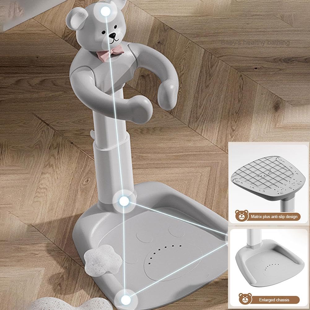 Adjustable Baby Shower Stand with Anti-Slip Base | Toddler Bath Tower for 6-18 Months | Safe Standing Support with Handle | Free Mother's Hands | Perfect for Bath Time Safety & Independent Toddler Learning