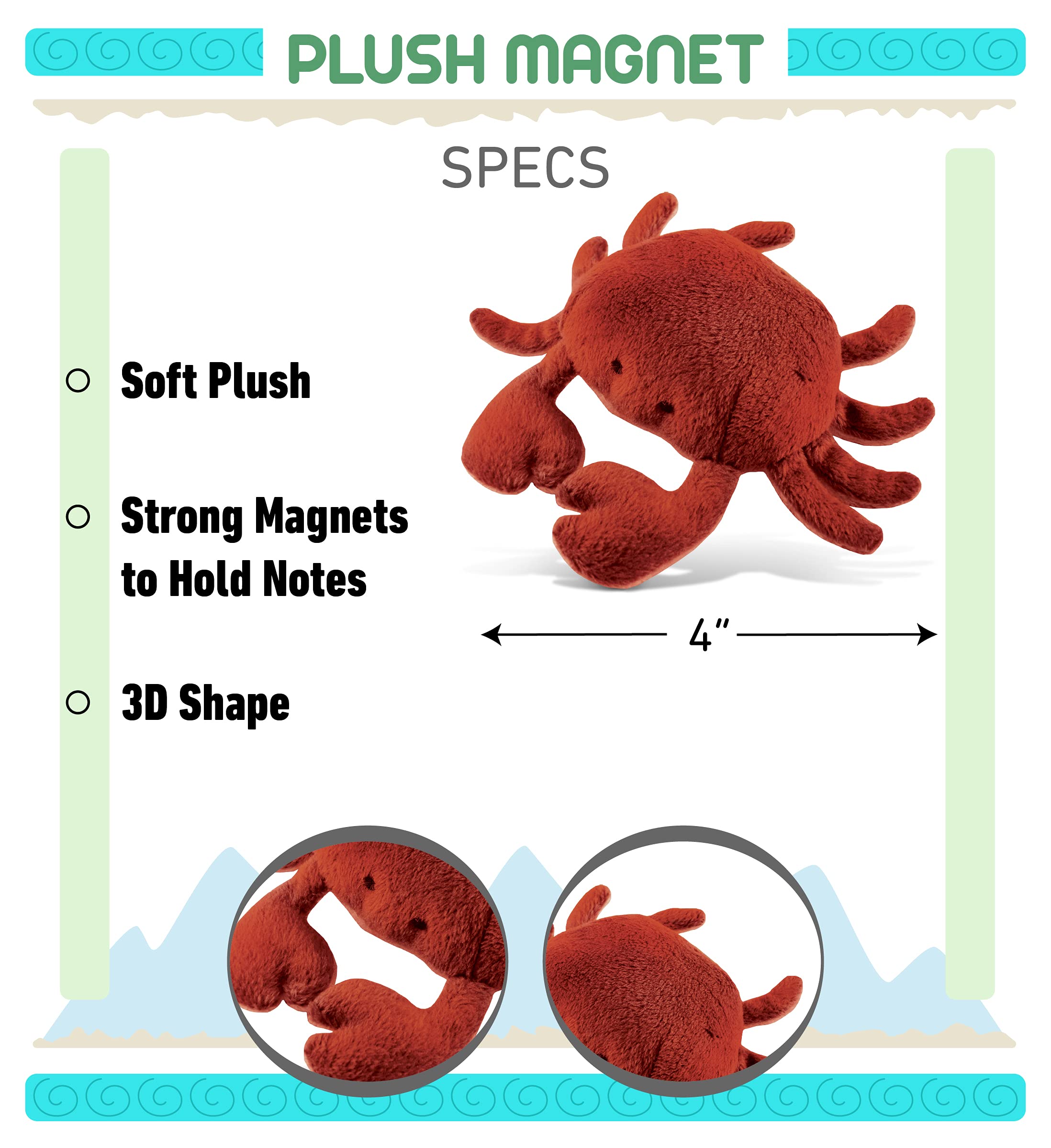 Cute Red Crab Plush Refrigerator Magnet - 4 Inch Soft Fluffy Ocean Animal Stuffed Toy for Kitchen Fridge, Locker, Office & Home Decor | Fun Novelty Gift for Crab Lovers & Beach Theme Decorations